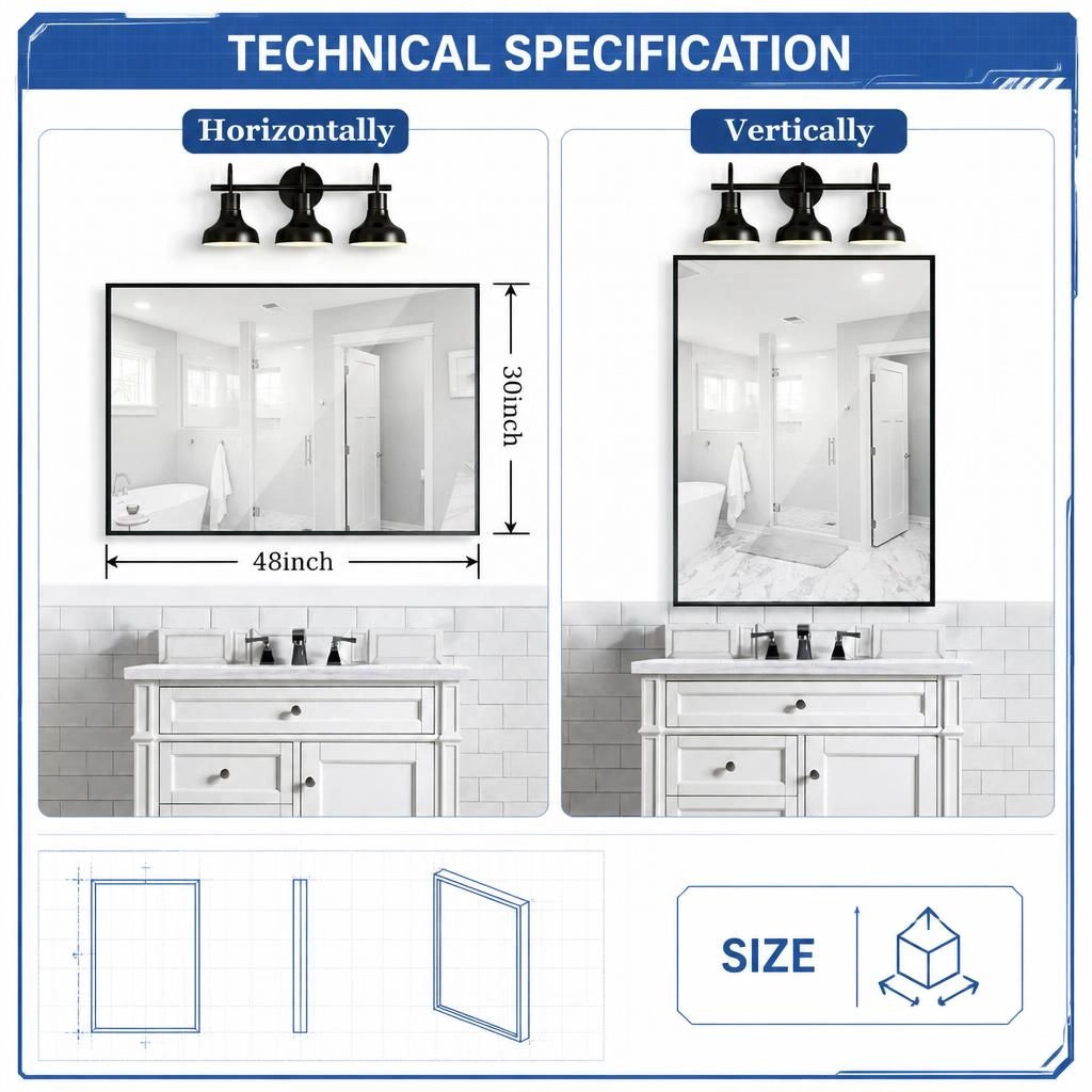 ELEMENT ACE Large Rectangular Wall Mounted Bathroom Mirror