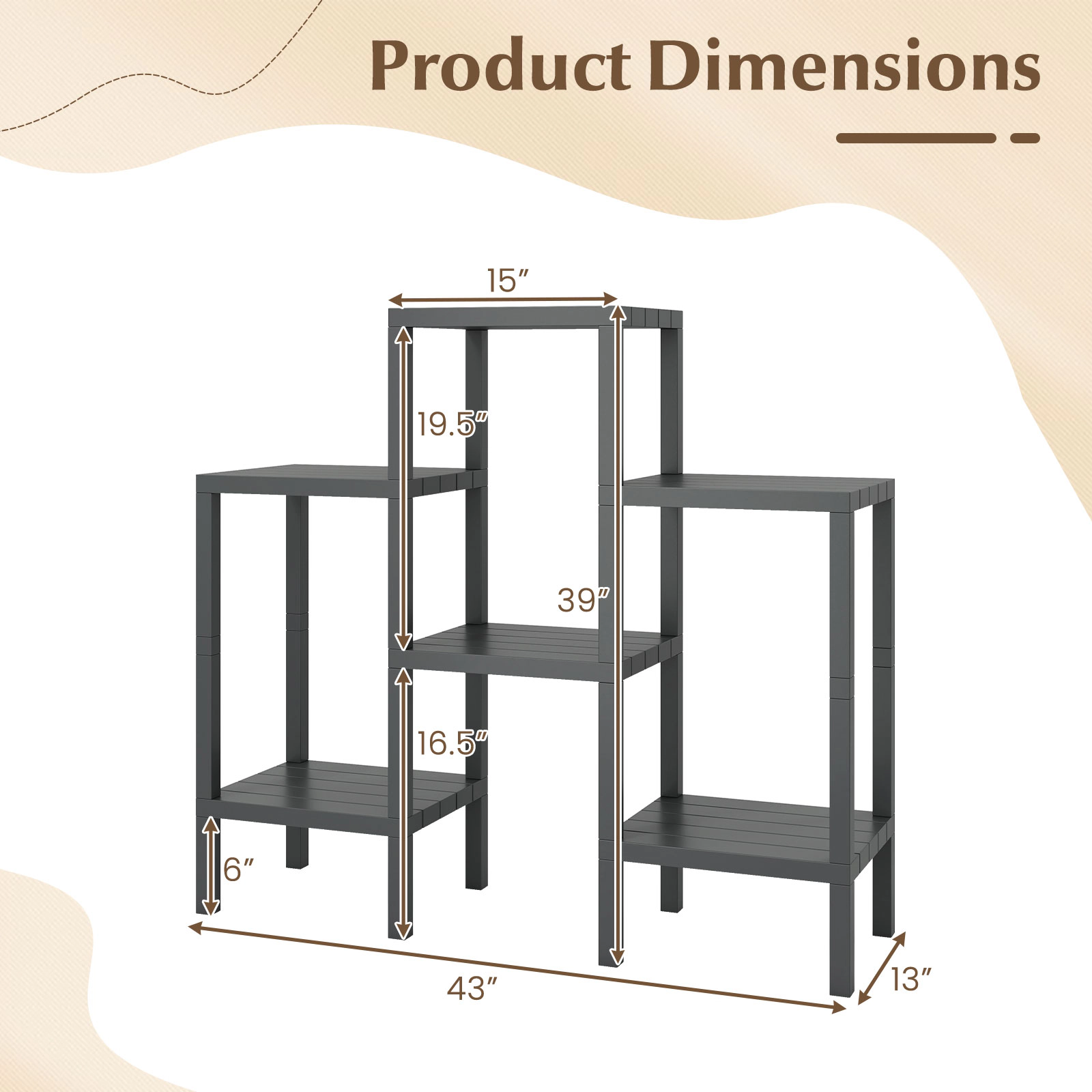 SUGIFT 6-Tier Modular Plastic Storage Shelves 22-lb Shelf Capacity PP Frame Gray