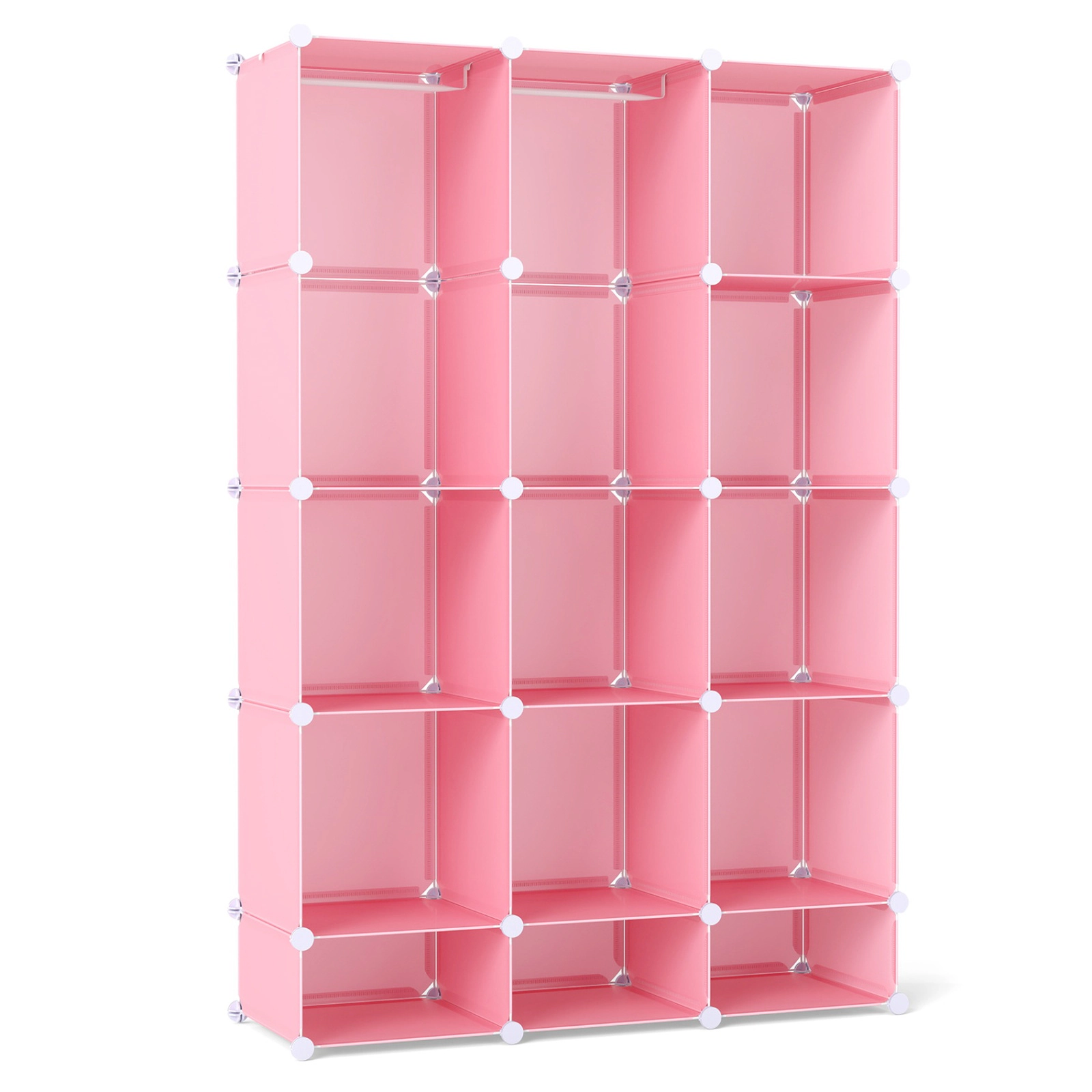 SUGIFT Kids 13-Cube Stackable Hanging Rods Modular Wardrobe Closet 43-in x 14-in x 63-in 6.5-lb per Cube Pink