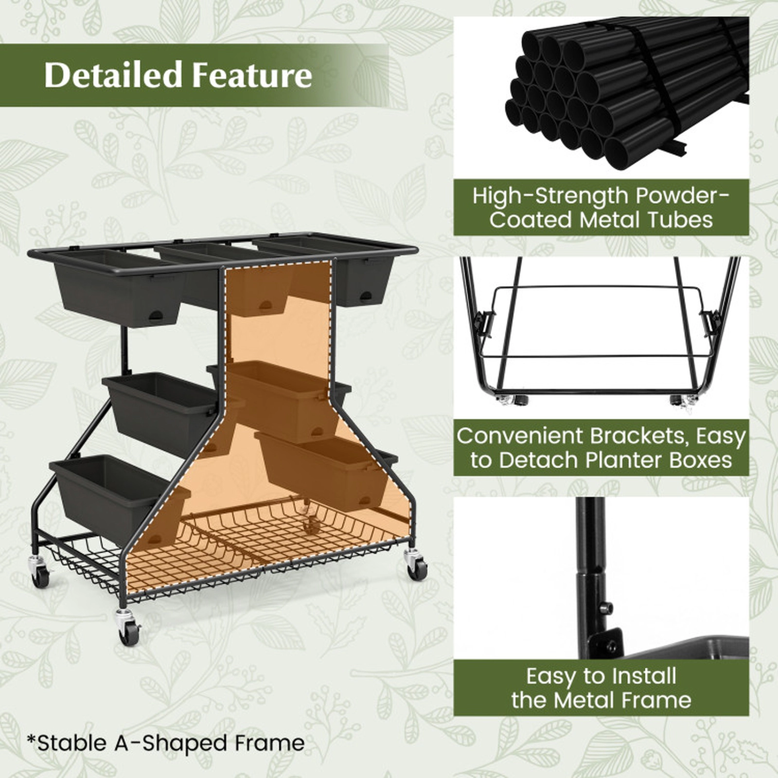 SUGIFT 7-Box 11-lb Per-Box Vertical Raised Garden Bed with 2 Storage Baskets and 4 Locking Casters