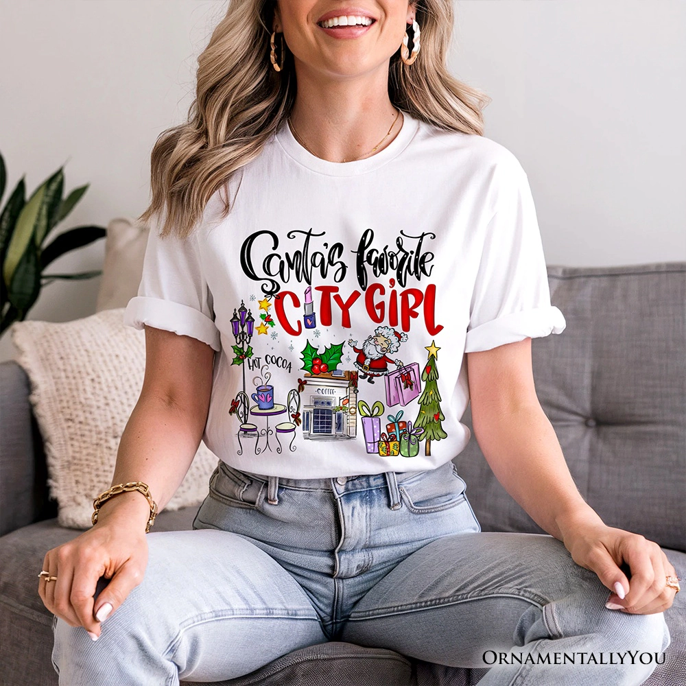 OrnamentallyYou Unisex Santa's Favorite City Girl Merry Christmas T-Shirt