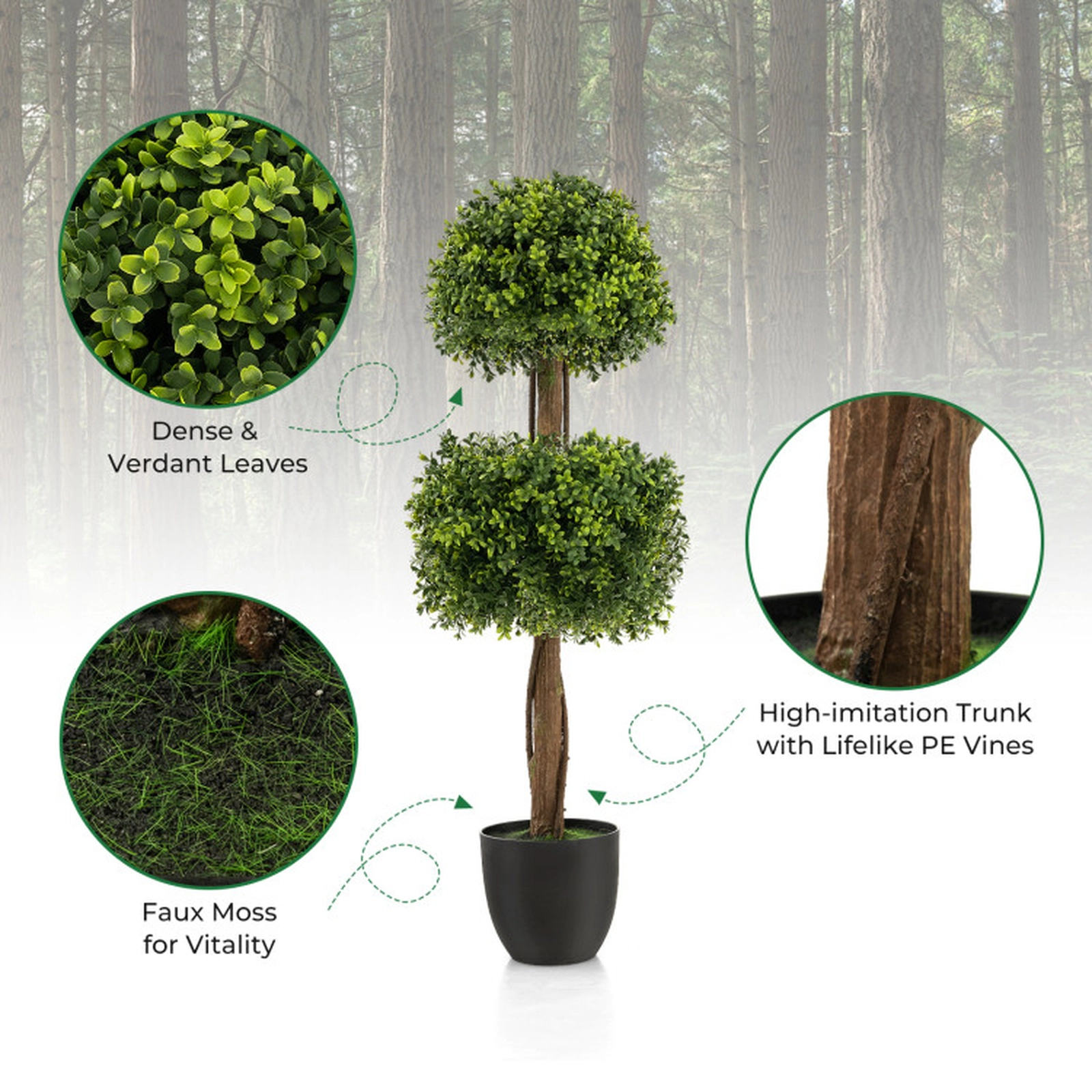 SUGIFT Twisted Vine Trunk Cement-Filled Pot Artificial Boxwood Topiary Tree 40-in Tall 7-in x 6.5-in Pot 10-lb Green