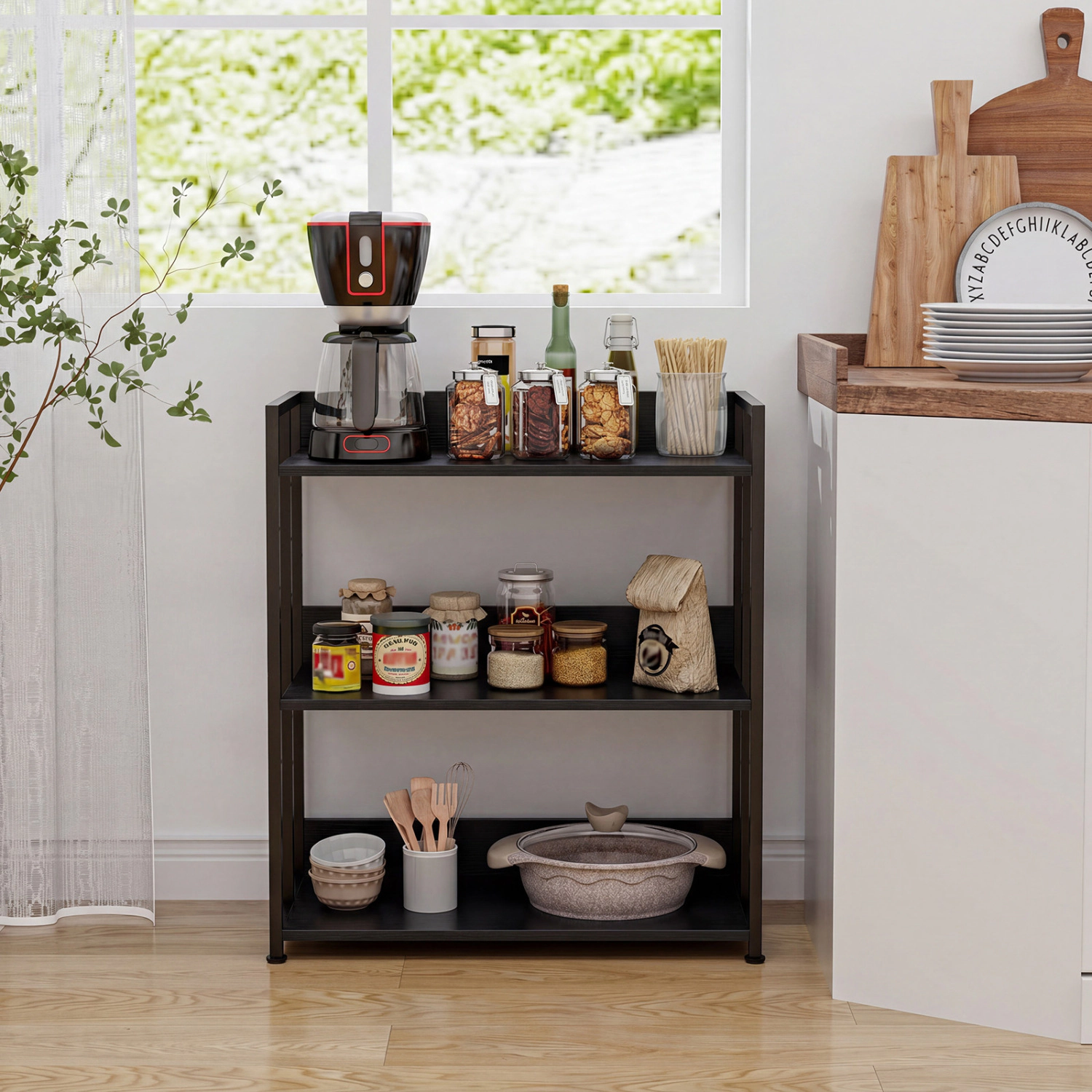 LJG 3-Tier Corner Bookshelf with Adjustable Shelves and Anti-Toppling Device for Study