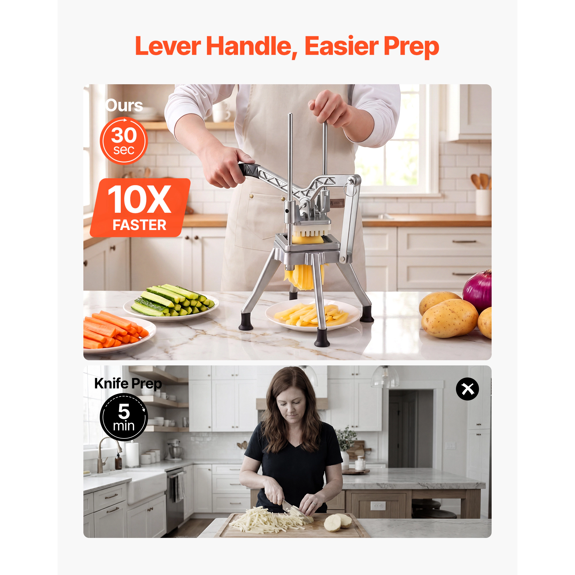 HONGGE French Fry Cutter, Blade Commercial Chopper, Lever-Action Vegetable Dicer with Ergonomic Handle