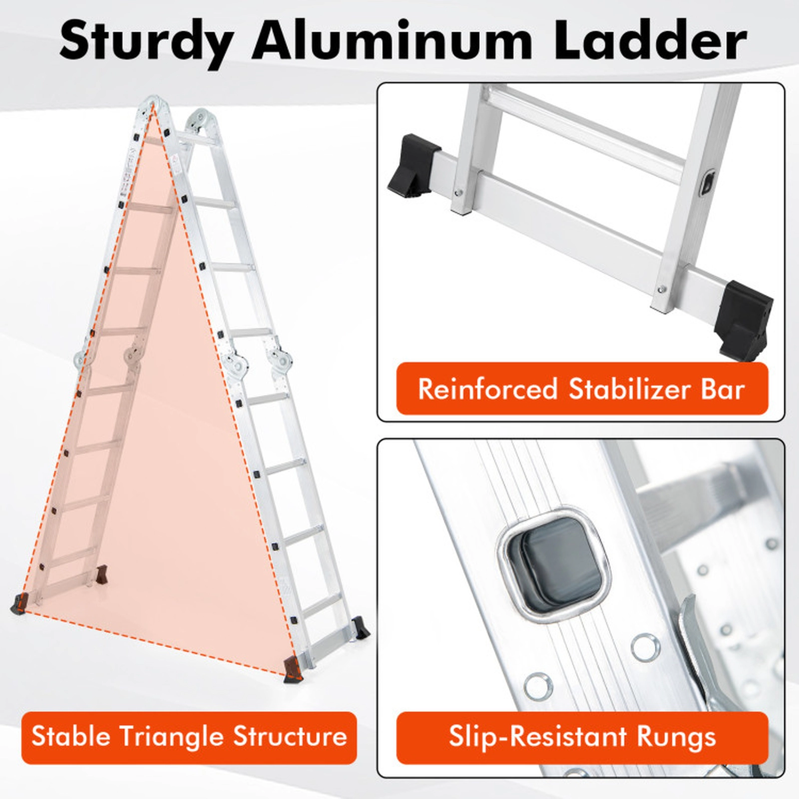 SUGIFT 15-ft 7-in-1 Folding Aluminum Alloy Multi-Purpose Ladder 24-in x 4.5-in x 181.5-in 330-lb Capacity Silver