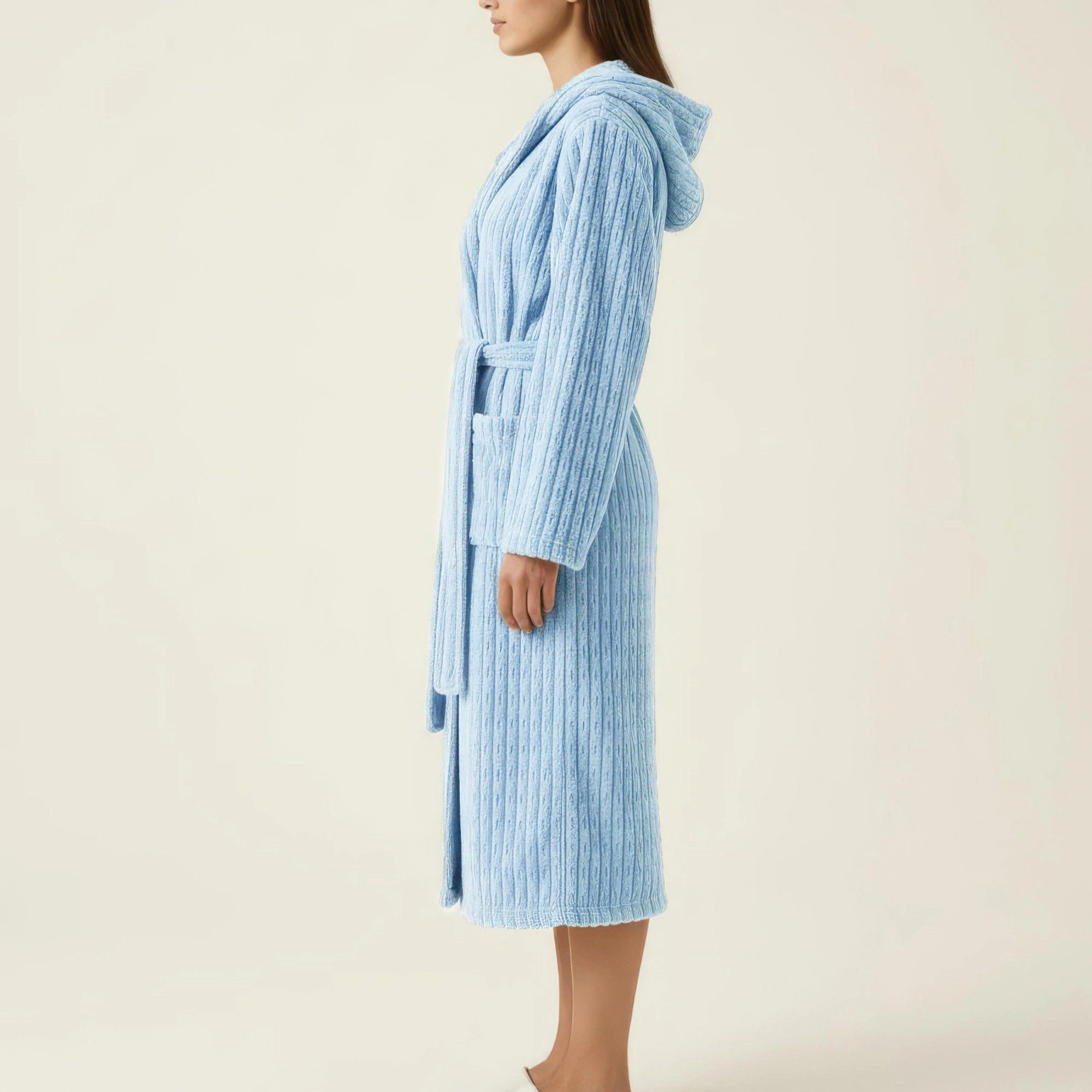 Anna-Kaci Women's Hooded Plush Long Robe with Tie Waist Belt Textured Soft Warm Full Length Bathrobe