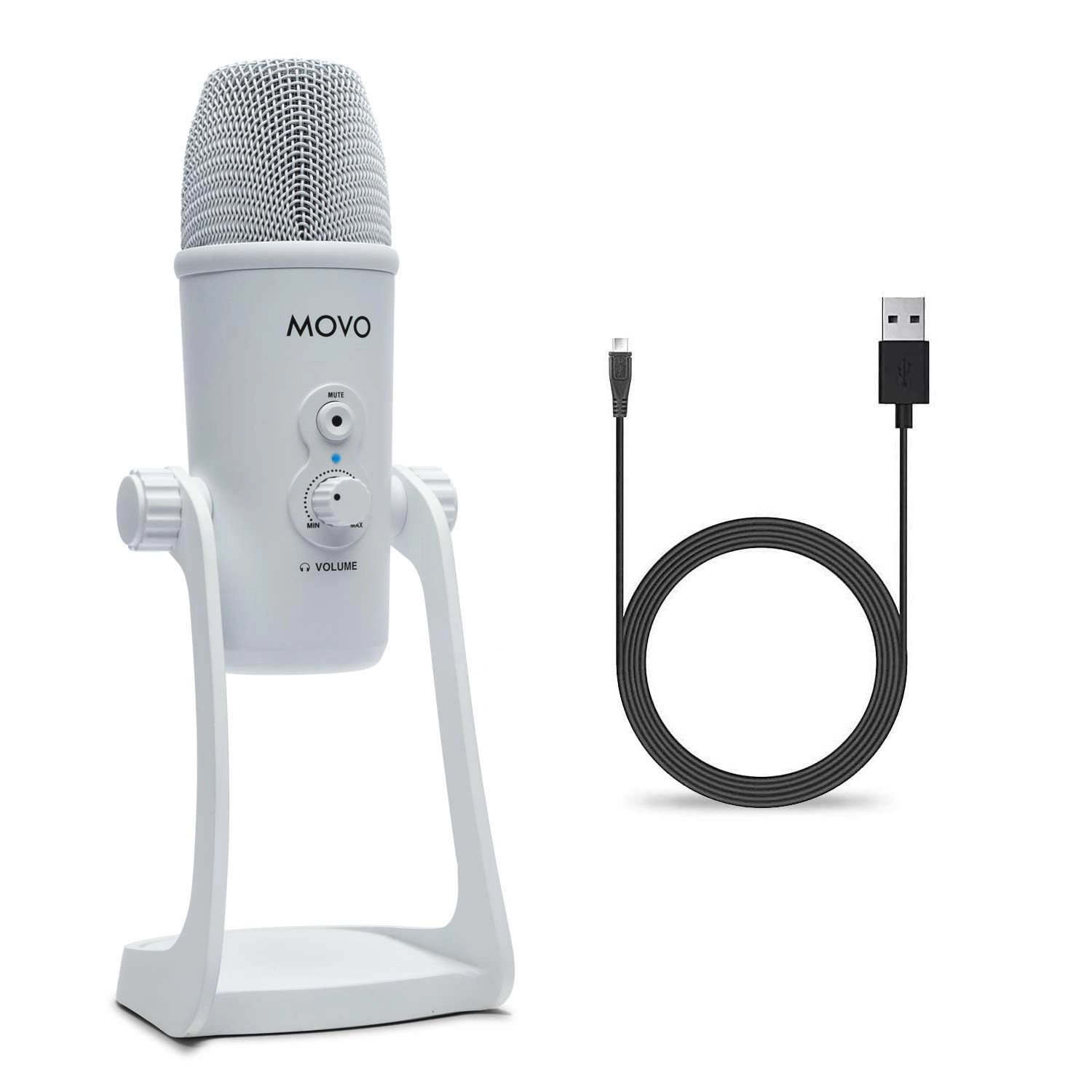 Movo UM700W White Desktop USB Microphone for Computer - Studio Mic with 4 Pickup Patterns - USB Gaming Microphone