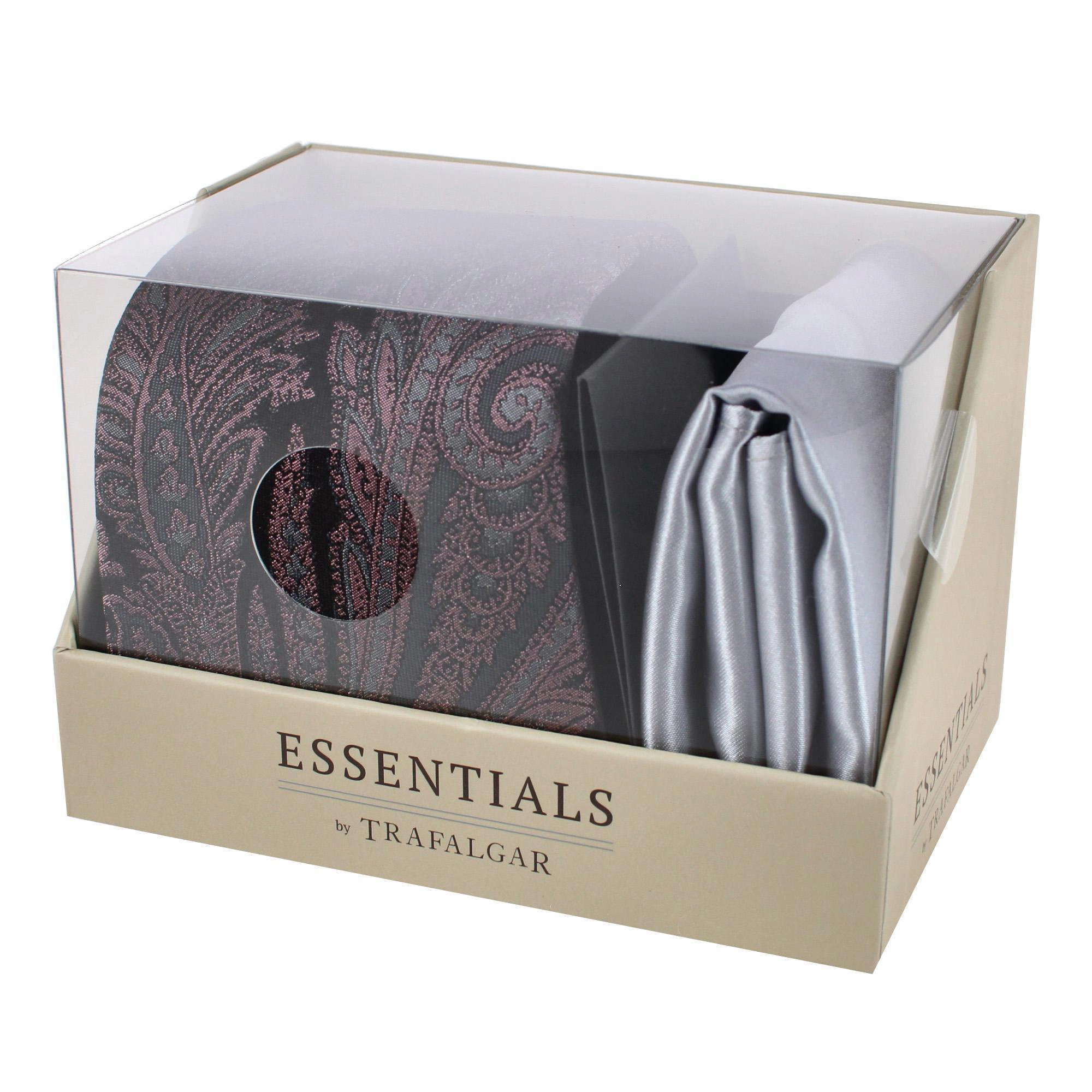 Essentials by Trafalgar Paisley Patterned Necktie and Solid Pocket Square Set