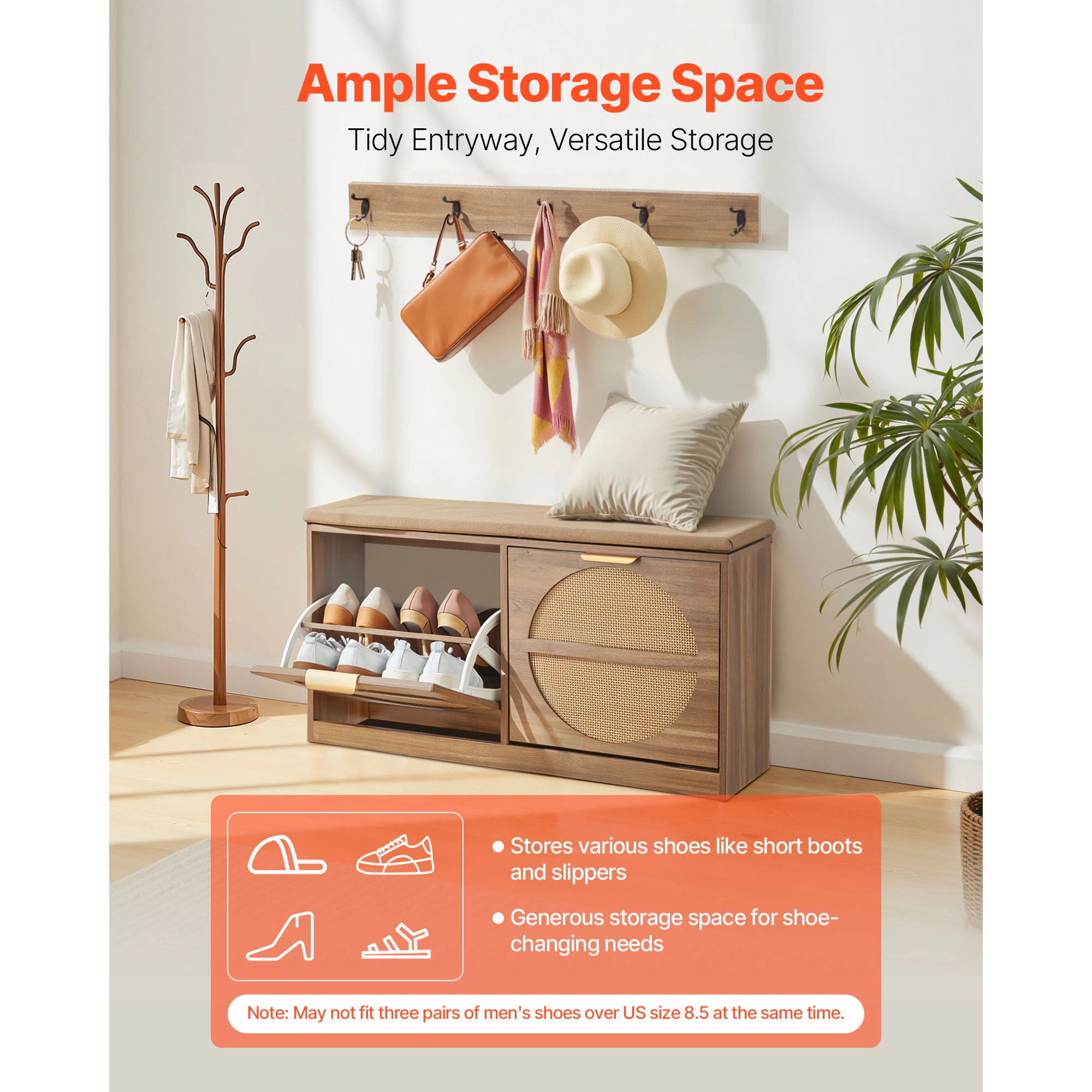 HONGGE Shoe Storage Bench for Hallway Entryway Bedroom