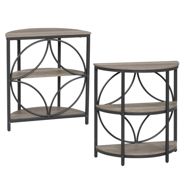 Hivvago Narrow Side Table With Study Metal Frame And Storage Shelves