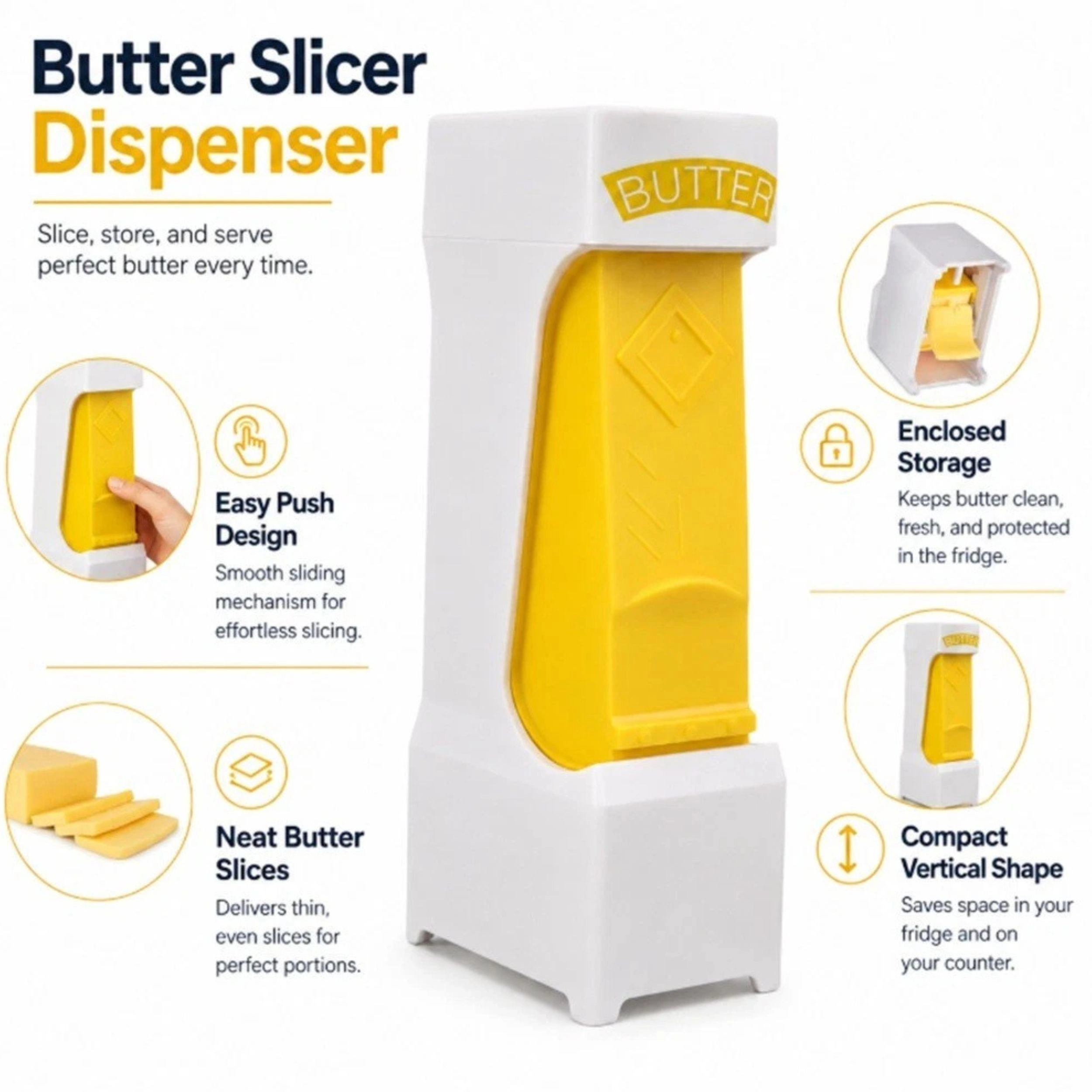 Home Collection Stick Butter Cutter Slicer Dispenser with Freshness Seal