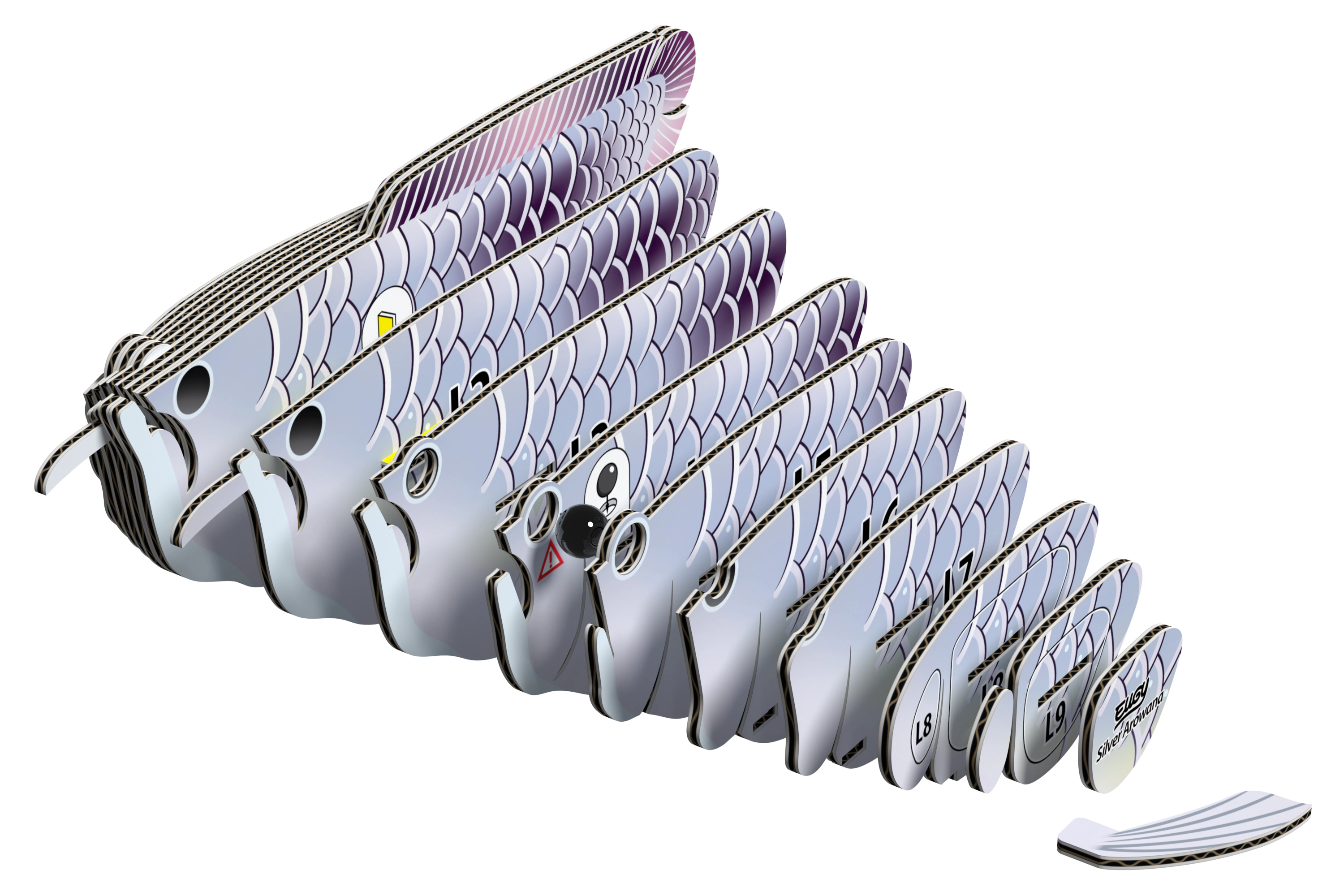EUGY Silver Arowana 3D Puzzle - contains 26 puzzle pieces