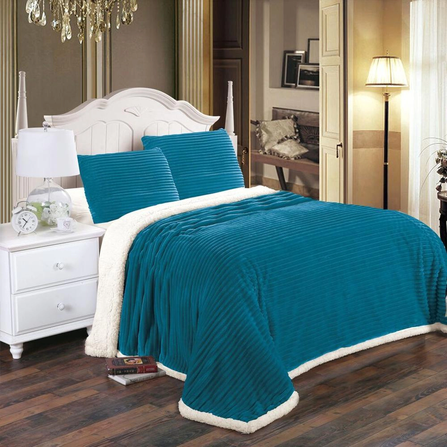 Plazatex Soft Plush Corduroy Sherpa Lined Oversized All Season Comfort Blankets  King 108" x 90" Teal