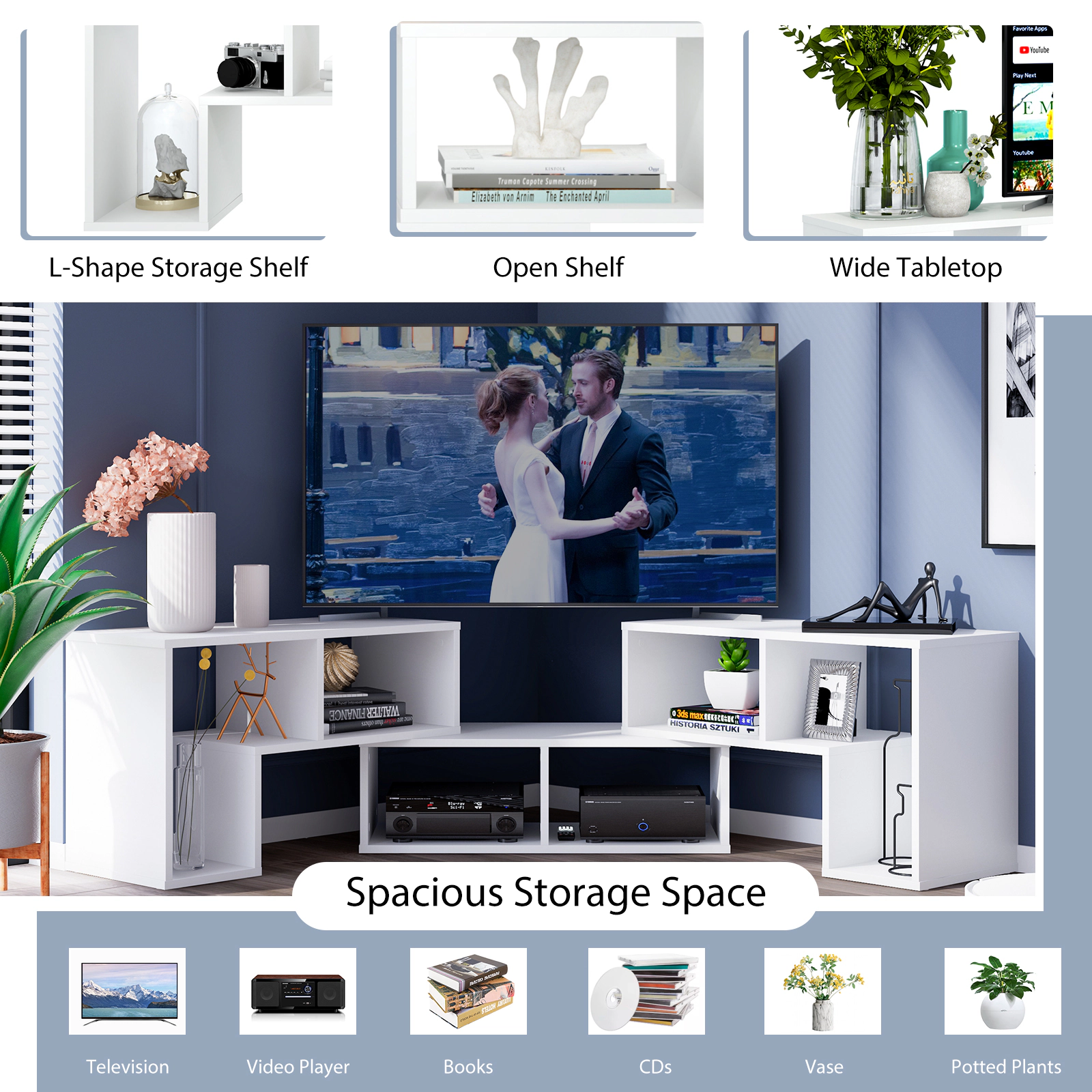 SUGIFT White 3-Piece Modular TV Stand for TVs up to 65 Inches