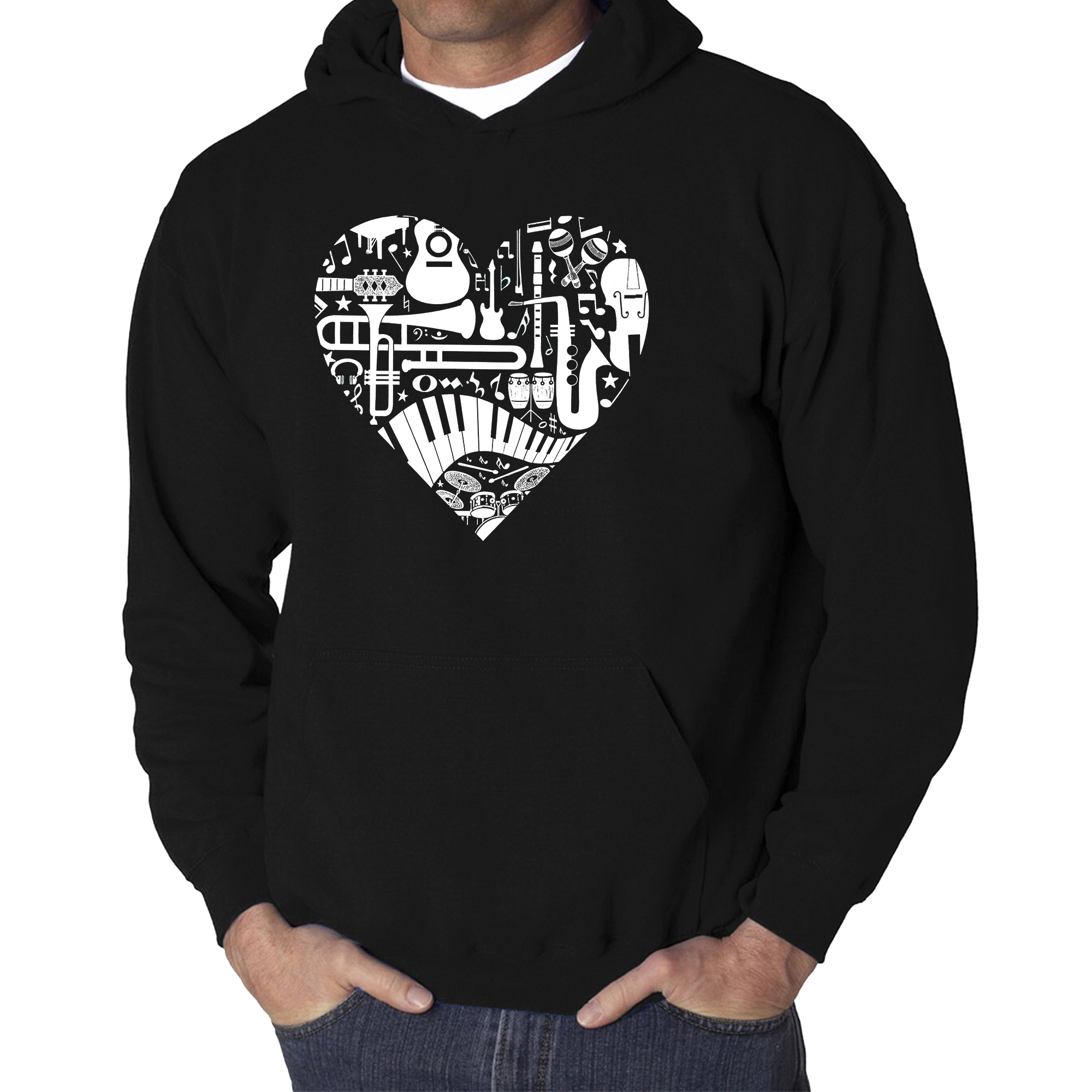 LA Pop Art Musical Instrument Heart - Men's Word Hooded Sweatshirt