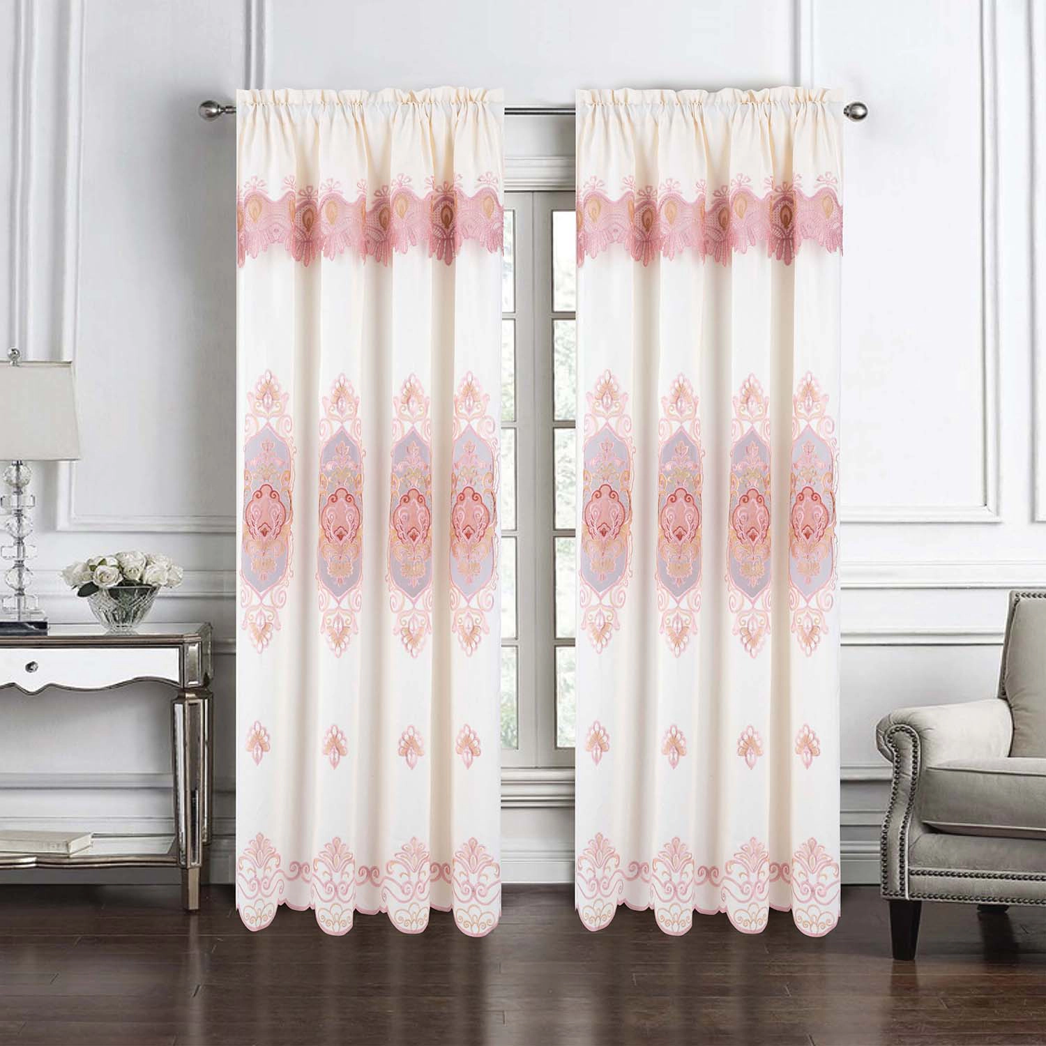 RT Designer Collection Betsy Macrame Rod Pocket Curtain Panel 52" x 84" Blush