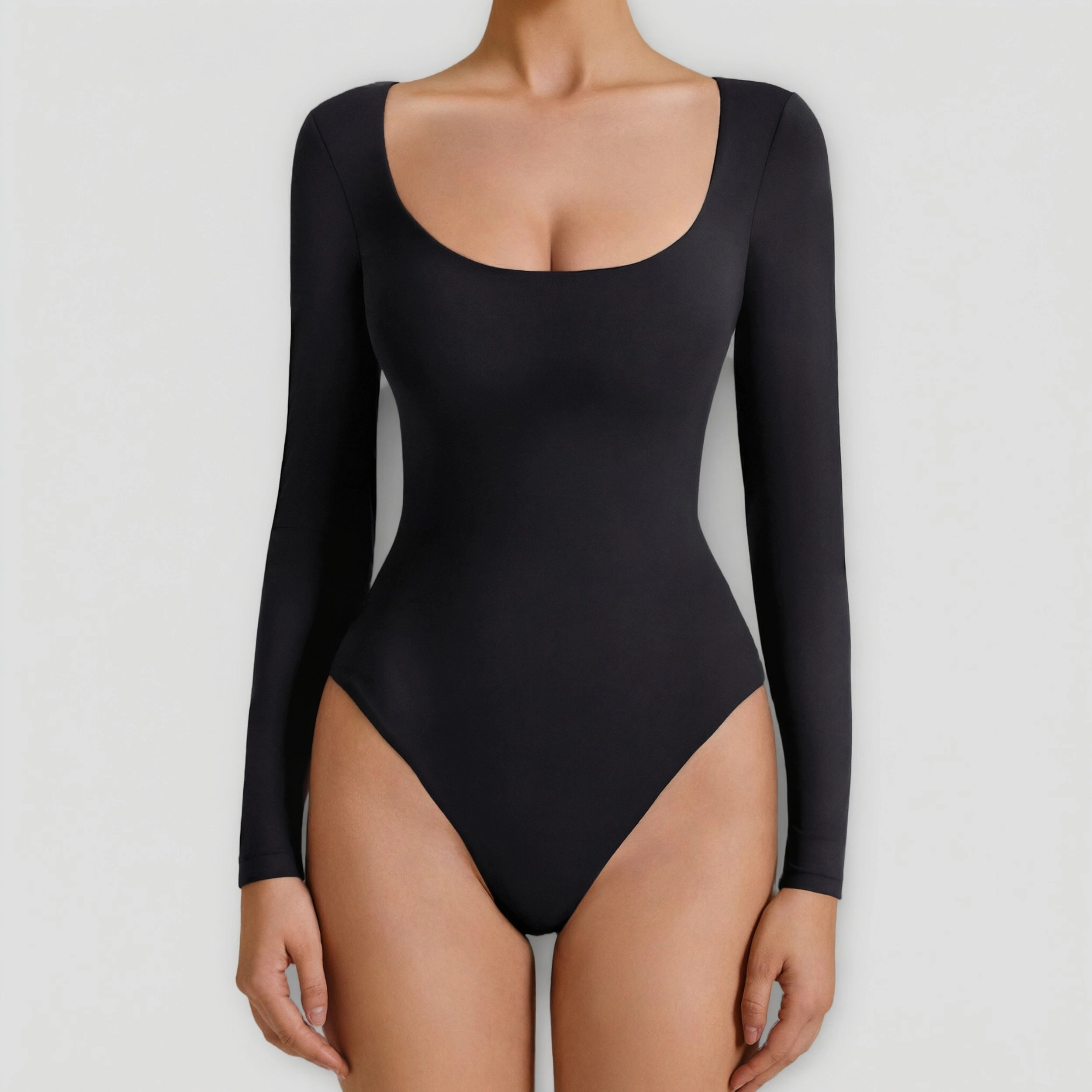 Avidlove Women's Scoop Neck Long Sleeve Double Lined Thong Bodysuit with Dual Snap Closure