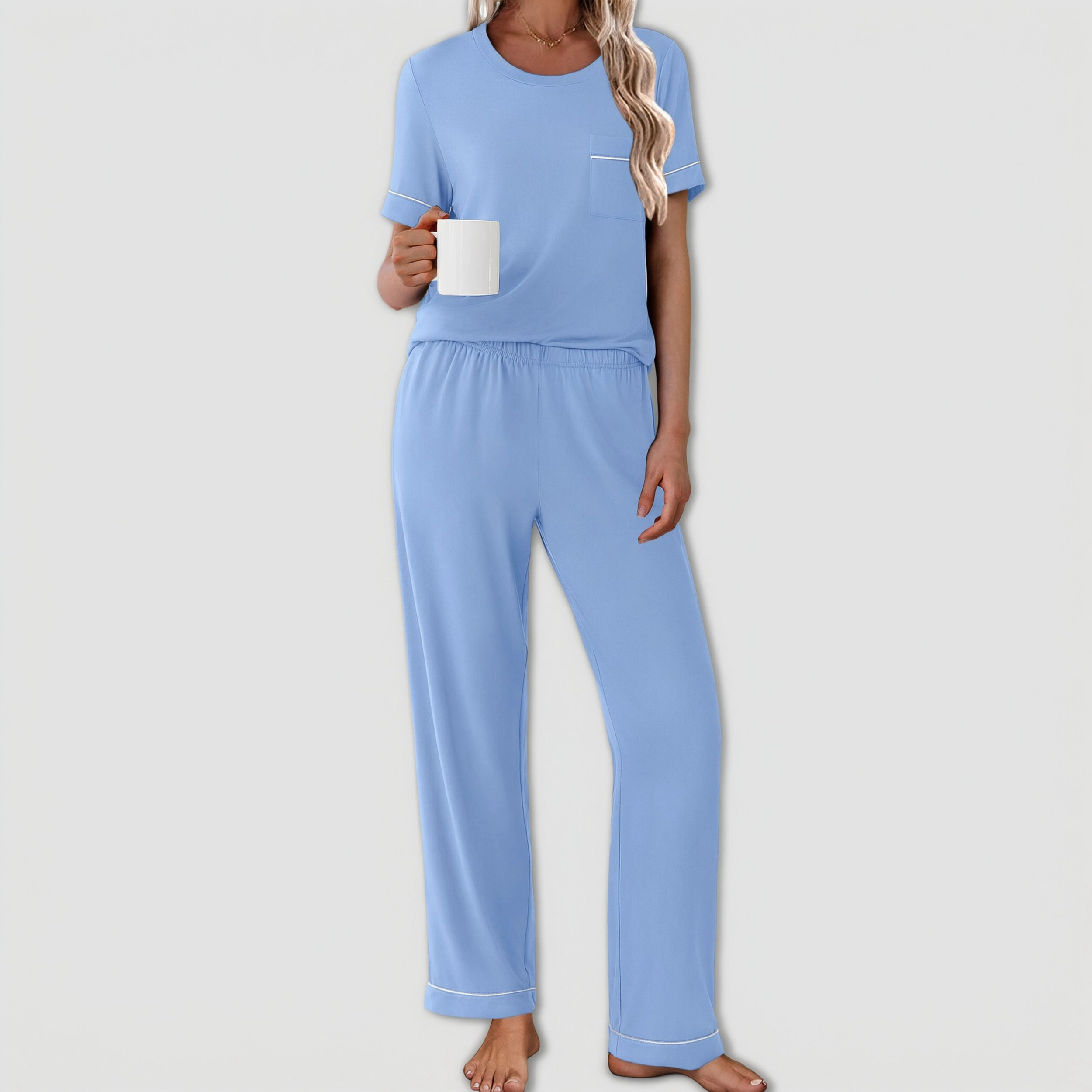 Ekouaer Womens Pajama Sets Short Sleeve Top and Pants 2 Piece Pjs Soft Sleepwear Comfy Lounge Set