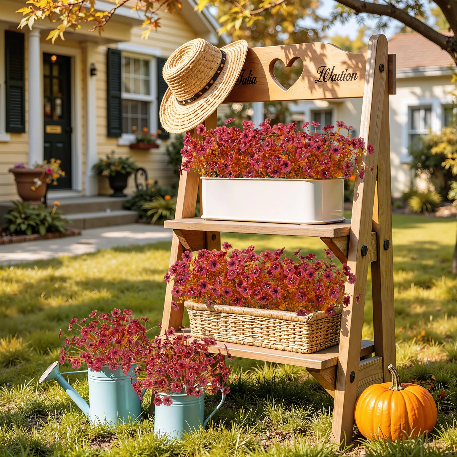 PUPWE 48 Artificial Fall Flowers  Uv Resistant Faux Mums Porch