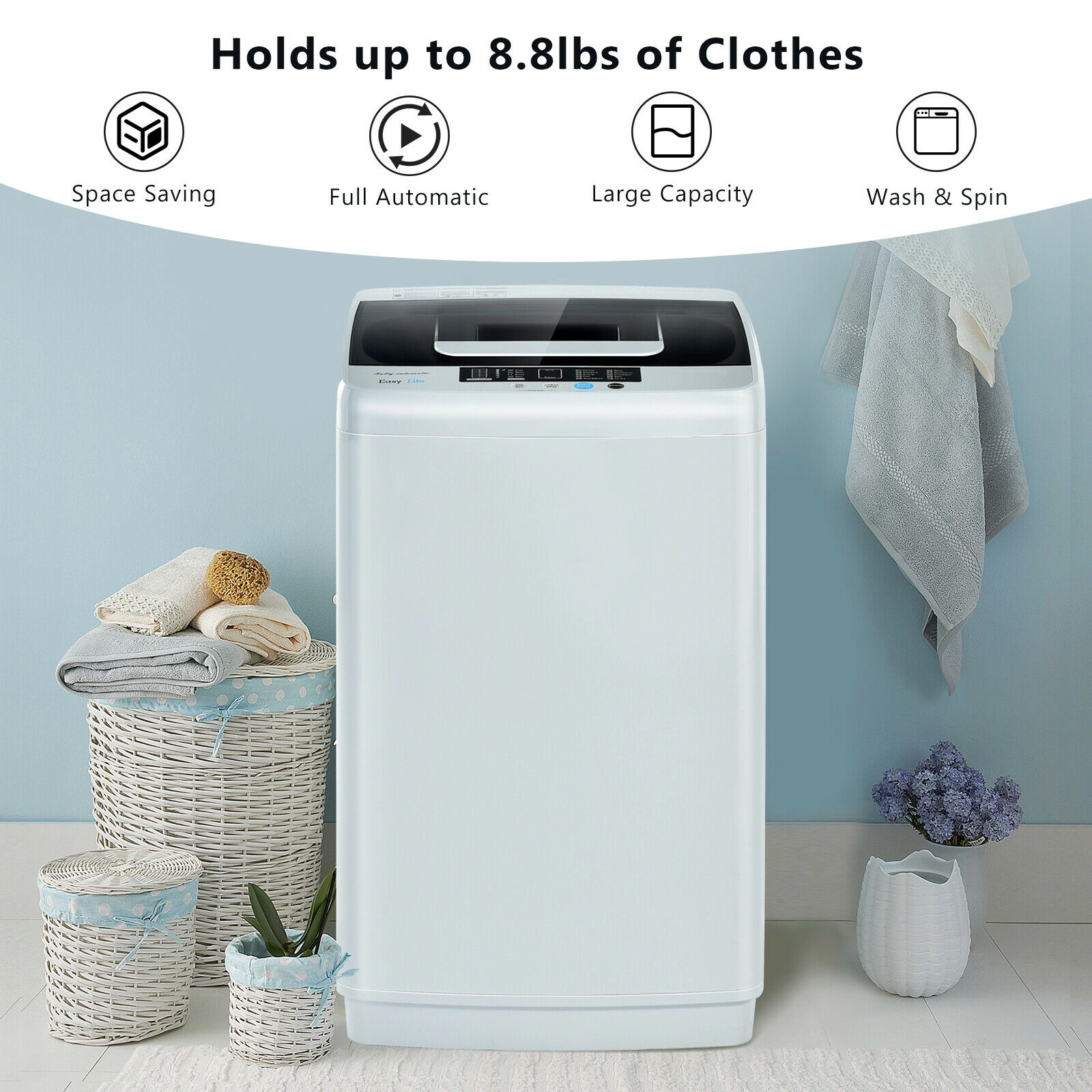SUGIFT Gray 8.8-lb Full Automatic Portable Washing Machine with Drain Pump 18-in W 18.5-in D 31-in H