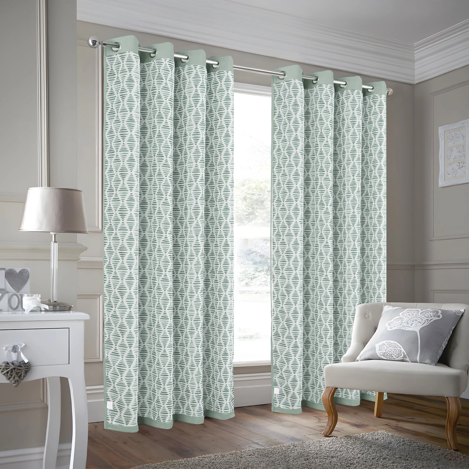 Olivia Gray 100% Polyester 190 GSM Justice Reversible Blackout Grommet Curtain Panel 54" x 84" Sage