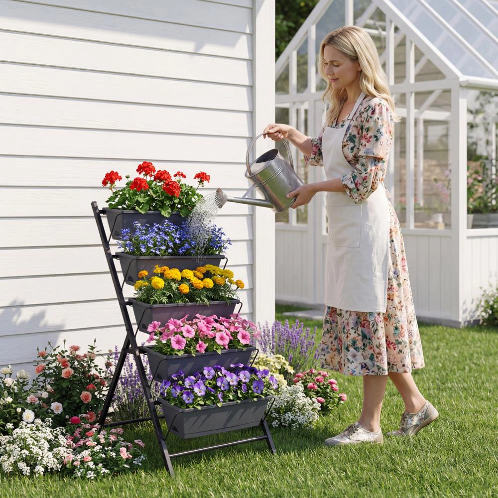 Hivvago 5-Tier Vertical Raised Garden Bed with Drainage System and Removable Trays for Vegetables