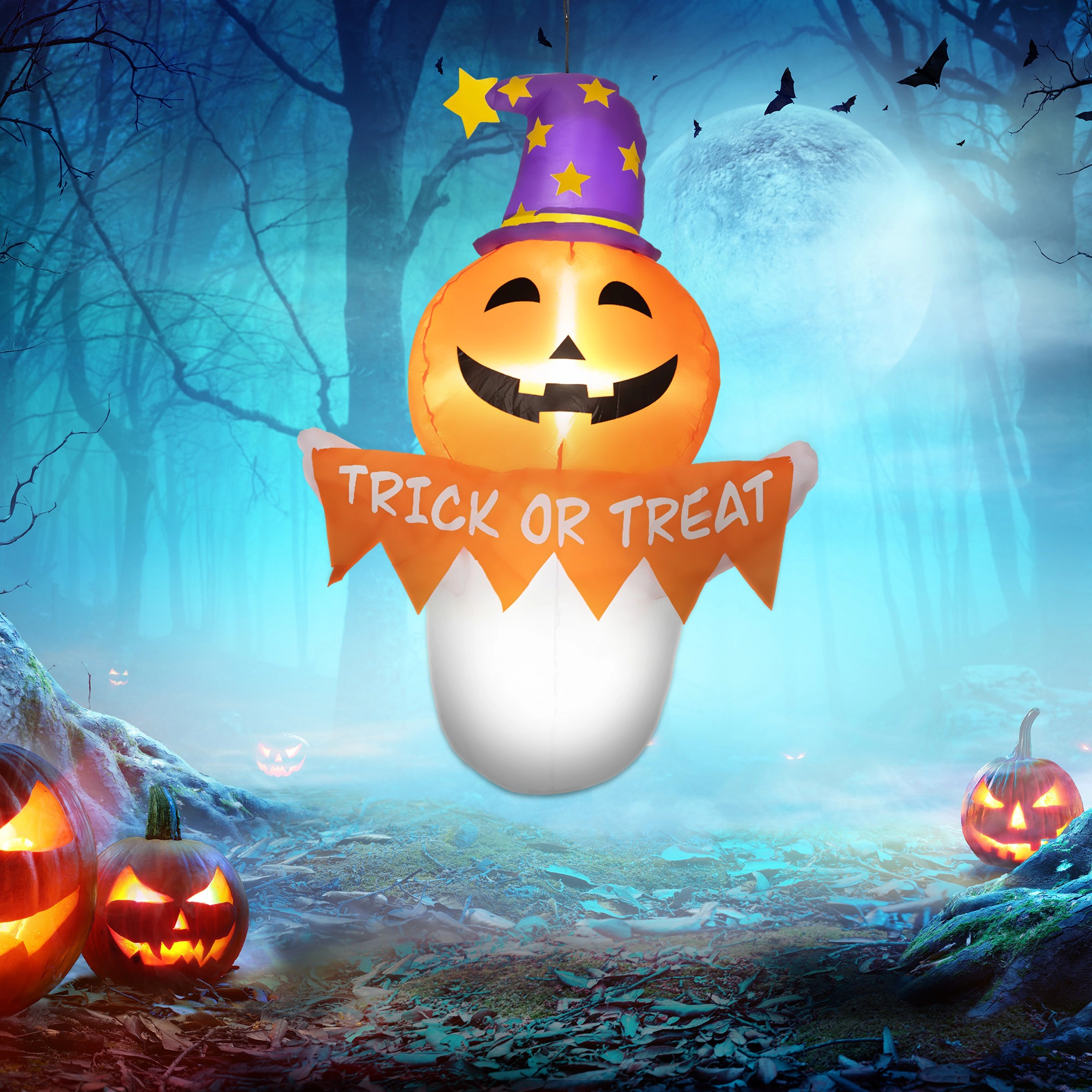 HONGGE Inflatable Halloween Window Sticker Ghost, Blow Up LED Display for Garden Indoor Outdoor