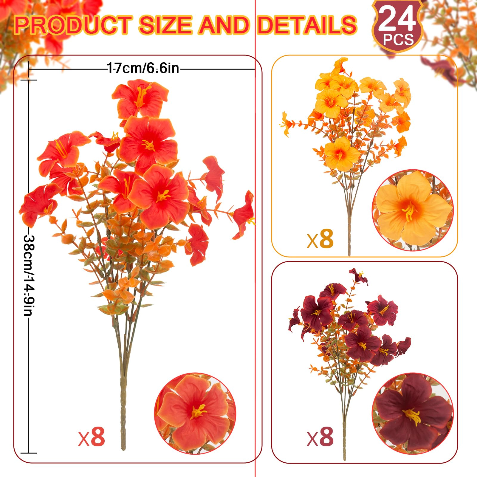 PUPWE 2 Set Artificial Outdoor Fall Flowers With Hanging Baskets  24 Faux Petunias Planter For Outside Porch Yard Garden