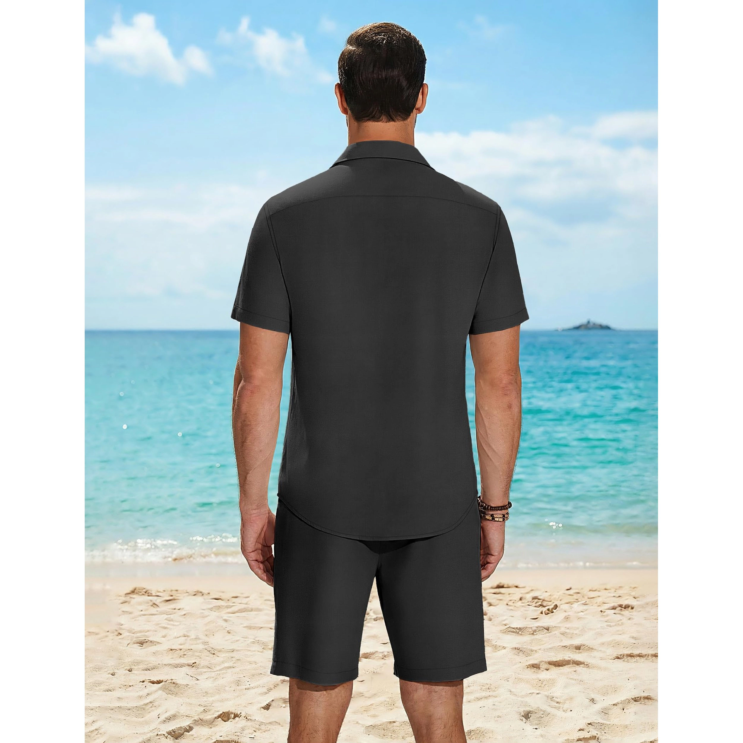COOFANDY Mens  Short Sleeve Button Down Shirt Shorts Set Casual Beach Outfits