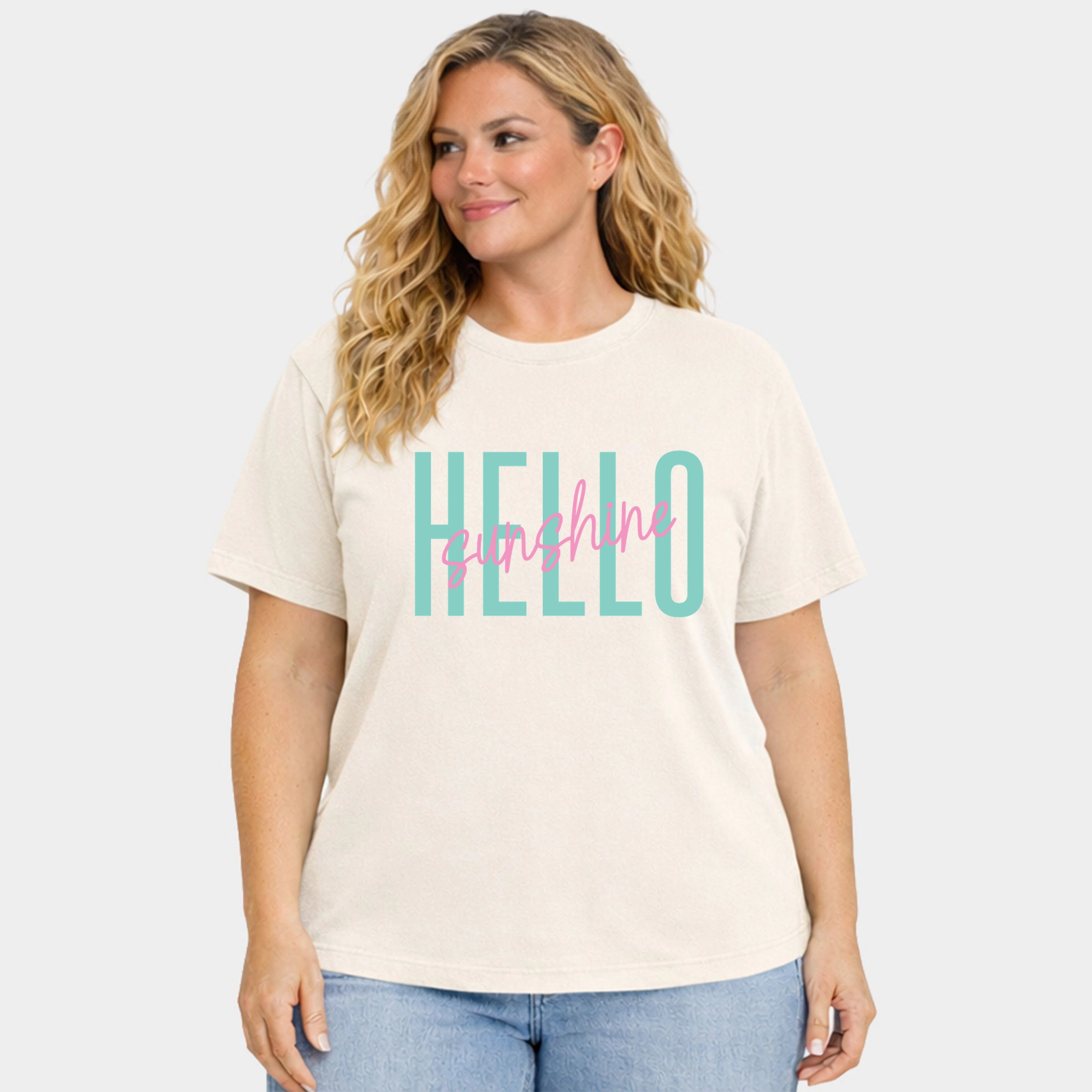 Simply Sage Market - Hello Sunshine Tall Women's Plus Sized Garment Dyed Graphic T-Shirt