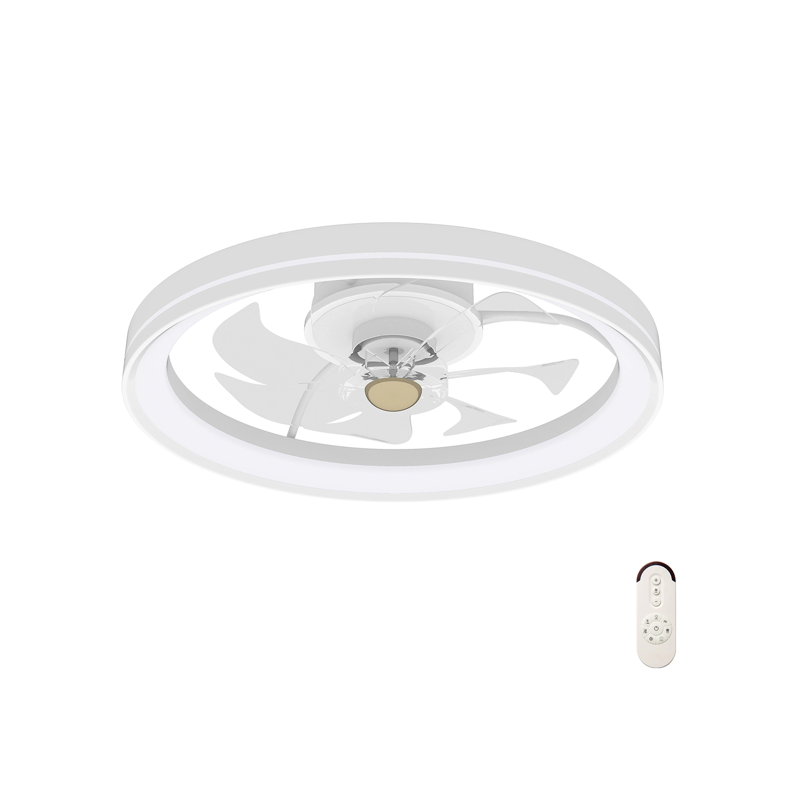 SUGIFT 19-in 7-Blade 6-Speed White Low Profile Flush Mount Ceiling Fan with 3000 to 6500K Dimmable LED