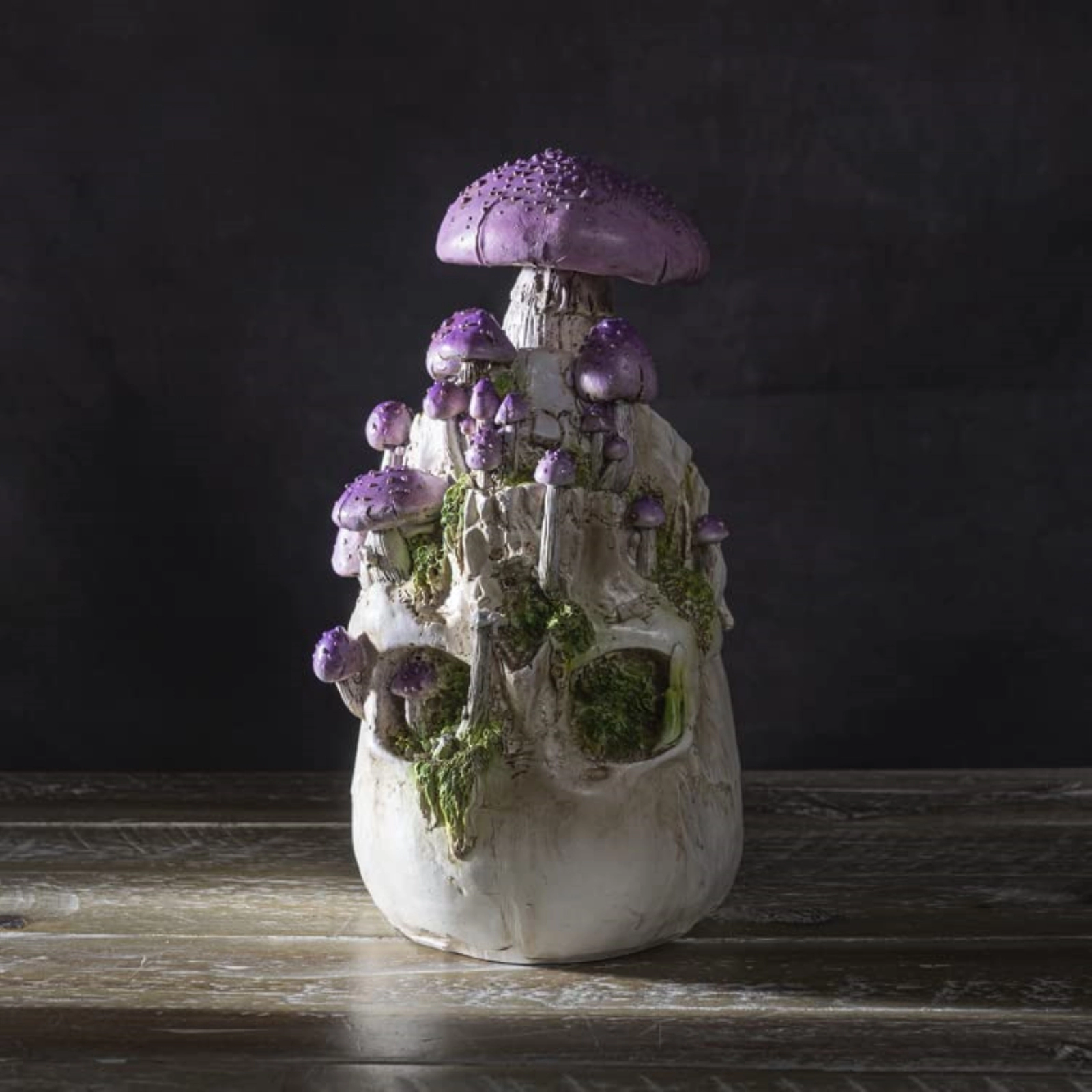 Pacific Giftware Skull with Purple Mushrooms Figurine 8.7 inch Tall Resin Halloween Home Decor
