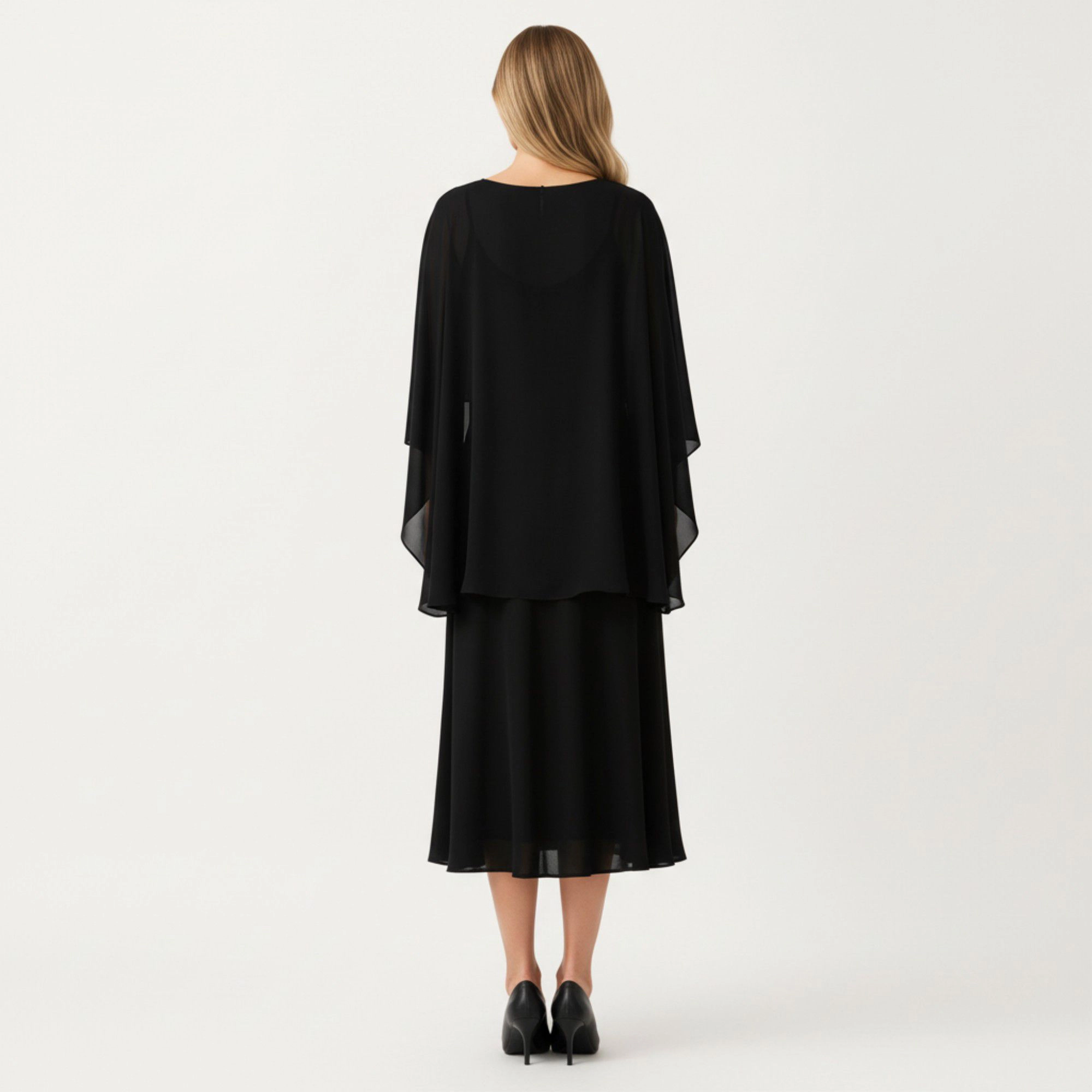 Anna-Kaci Women's Flowing Chiffon Capelet Top with Draped Cape Sleeves