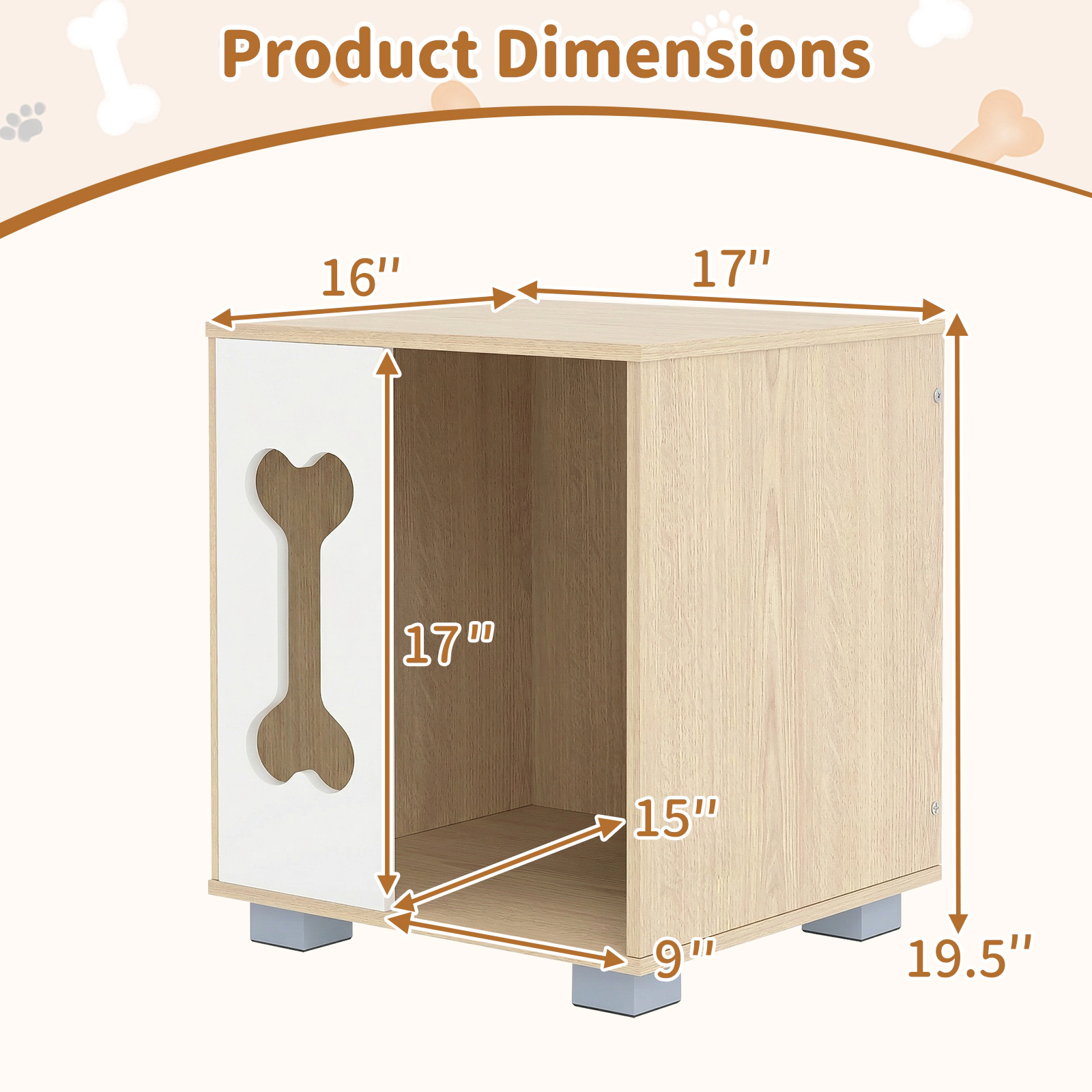 SUGIFT Wooden Cat House Side Table with Bone Shape Window Thick Metal Legs and 22-lb Tabletop for Cats
