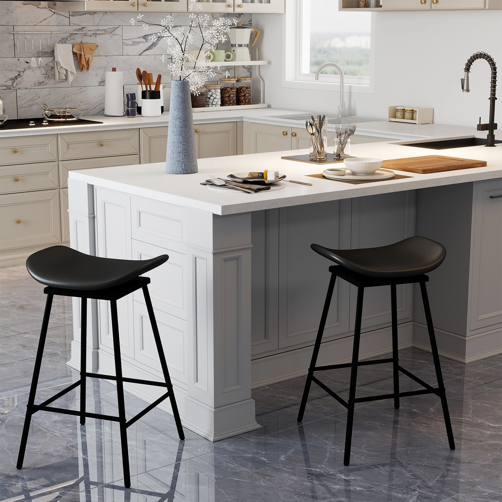 Glintex 2-Piece 28-Inch Backless Swivel Bar Stool Set with Saddle Seat
