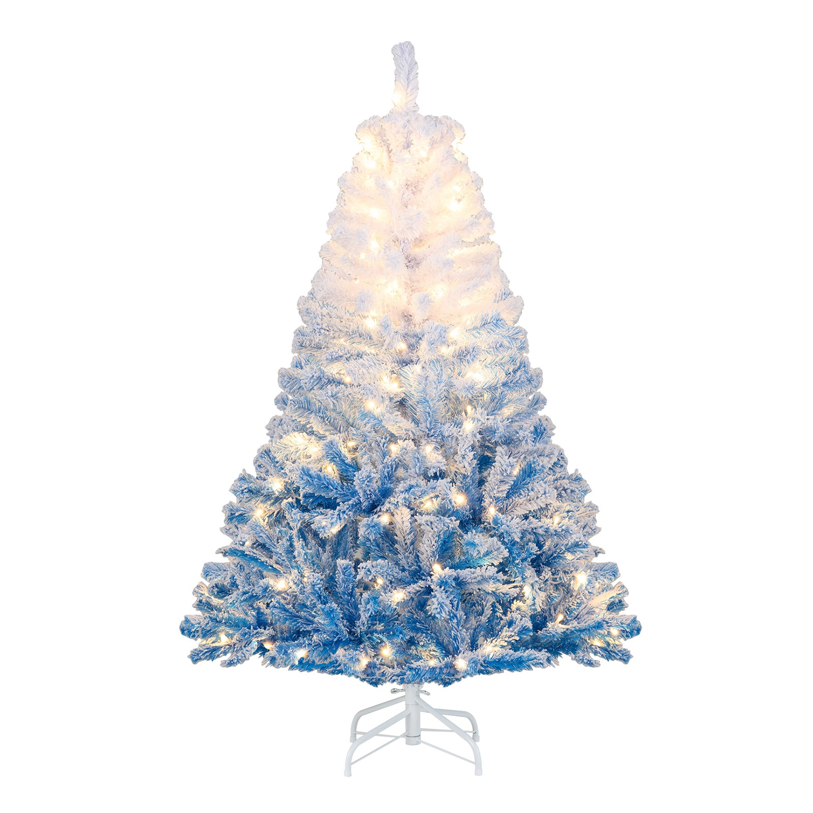 SUGIFT Gradient Flocked 5-ft Artificial Christmas Tree with Warm White LED Lights and 8 Modes White to Blue