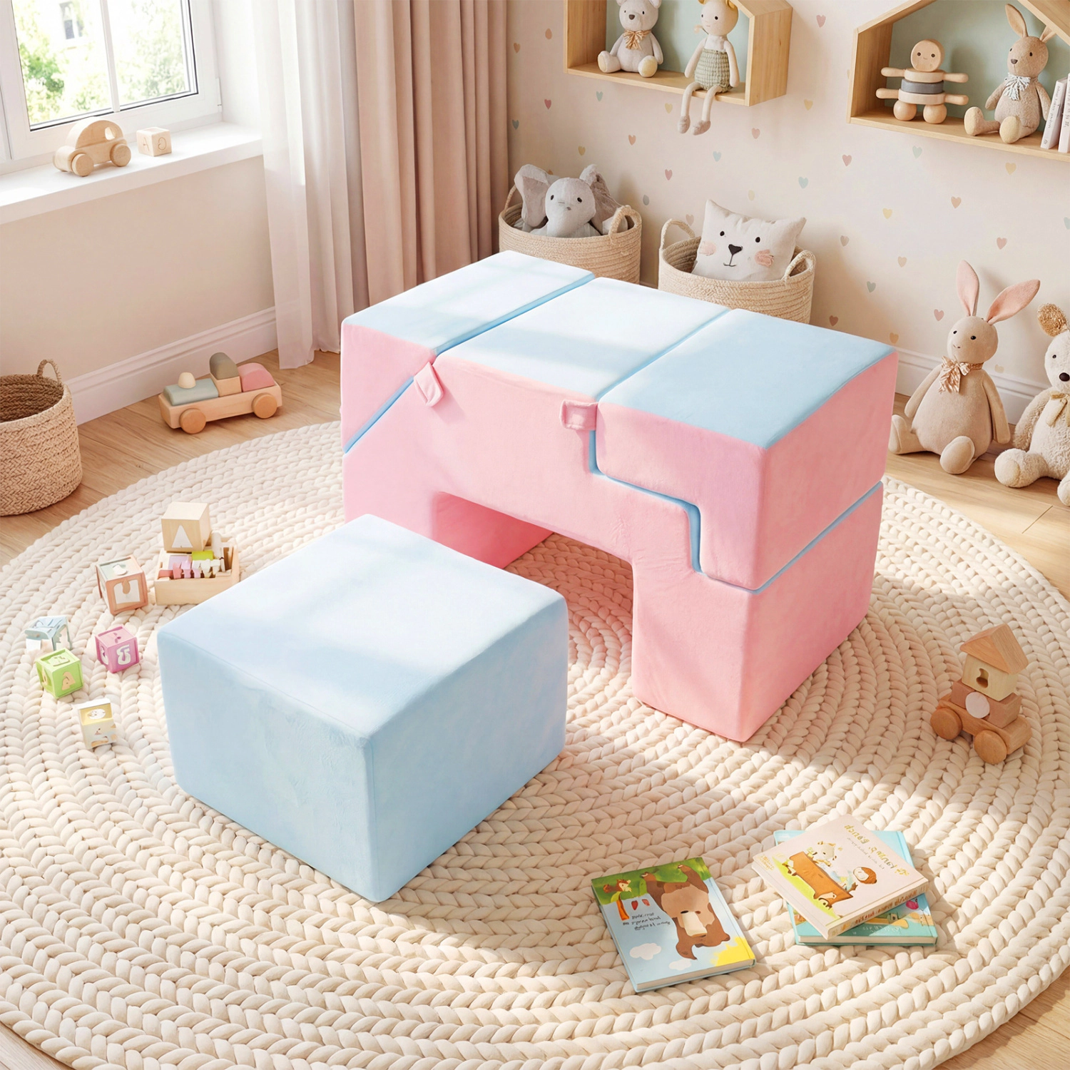 LJG 4-in-1 Foam Climbing Blocks Toddler Indoor Climb with Slide