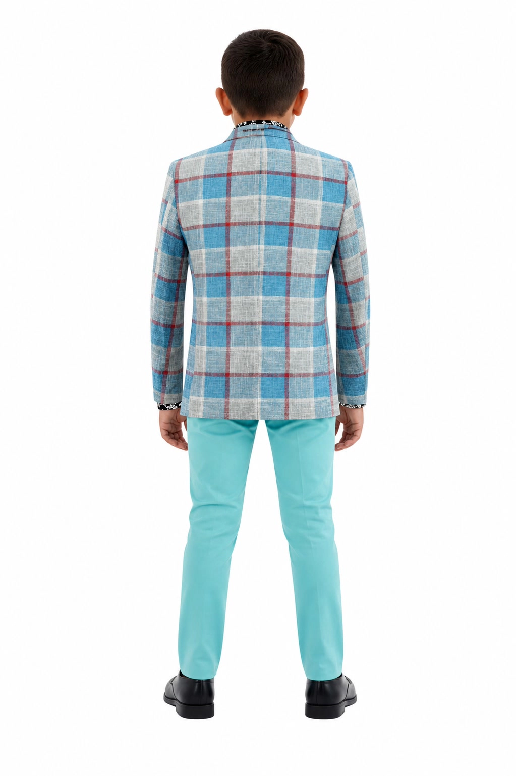 Elie Balleh Boys Slim Fit Big Plaid Blazer