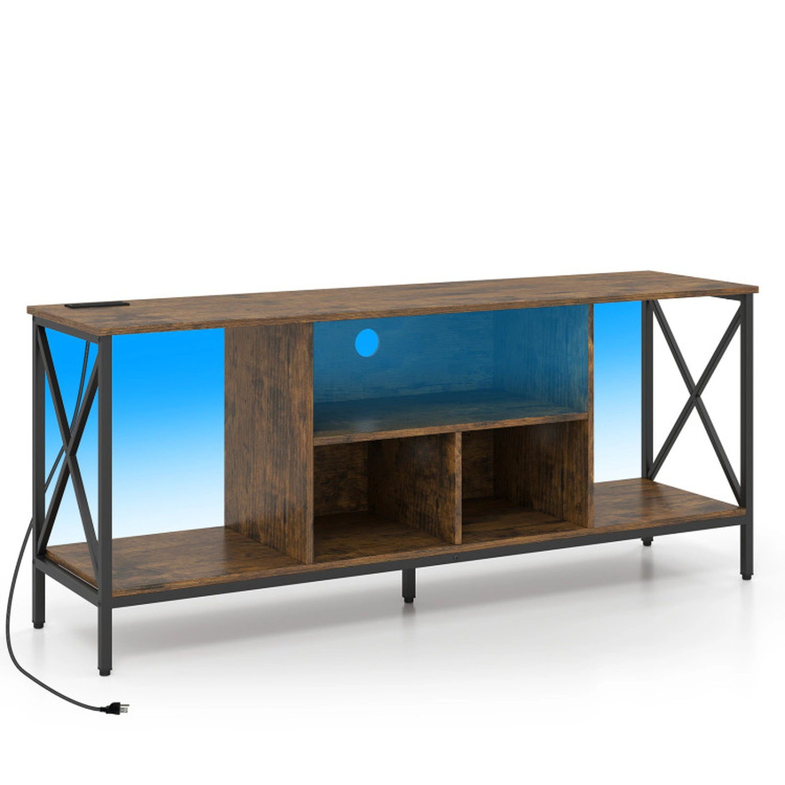 SUGIFT 59-In TV Stand for TVs Up to 65 Inches, LED Lights, Power Outlets, USB Charging, 5 Open Bays