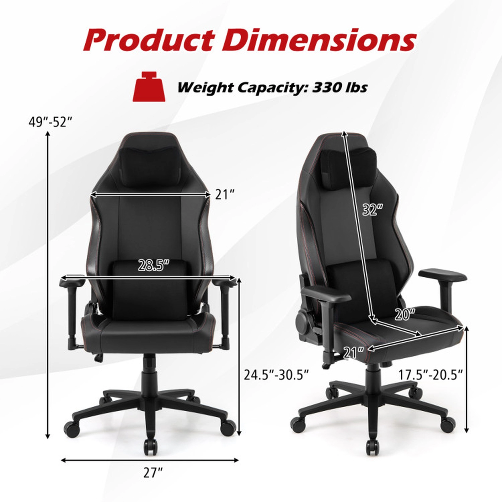 SUGIFT Black Ergonomic Reclining Gaming Office Chair with Magnetic Headrest