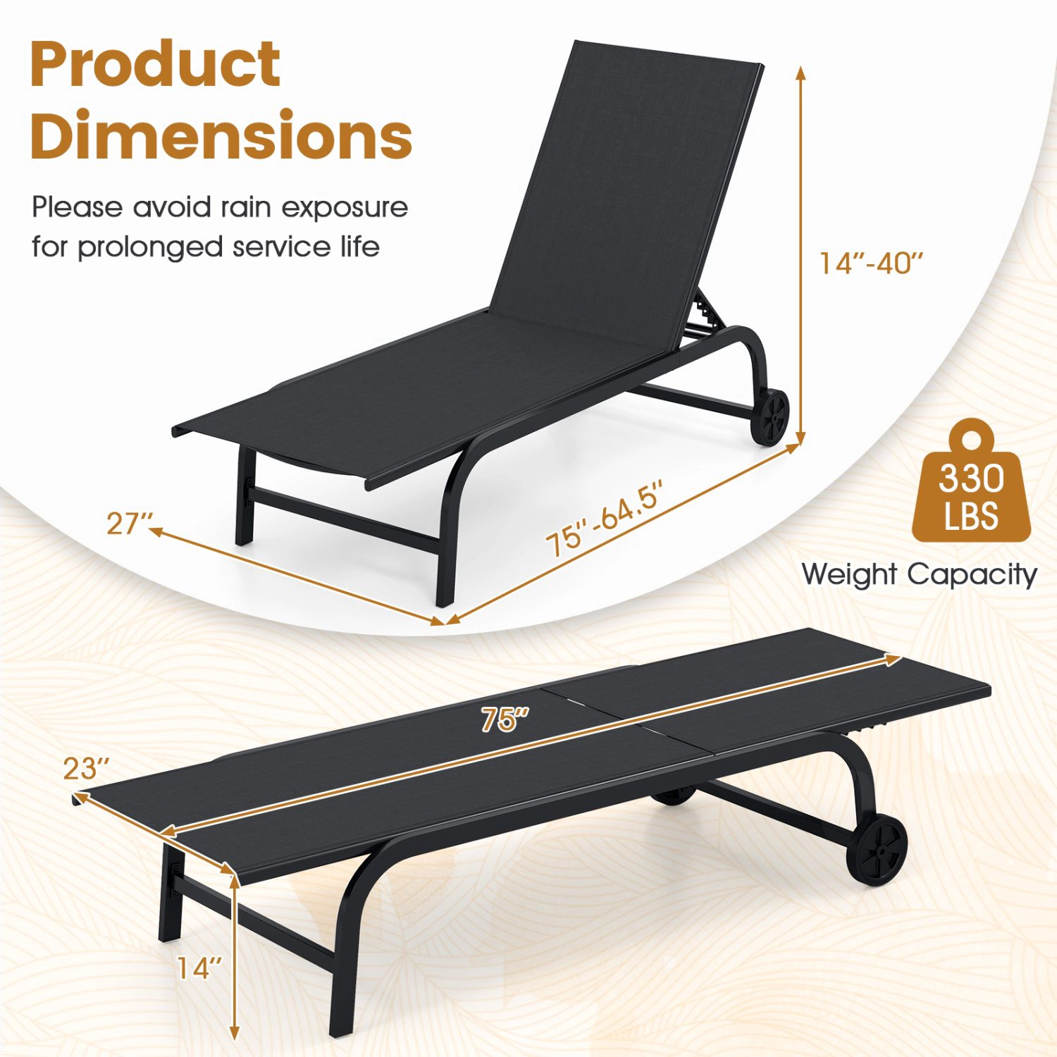 SlickBlue Adjustable Outdoor Reclining Poolside Chaise Lounge