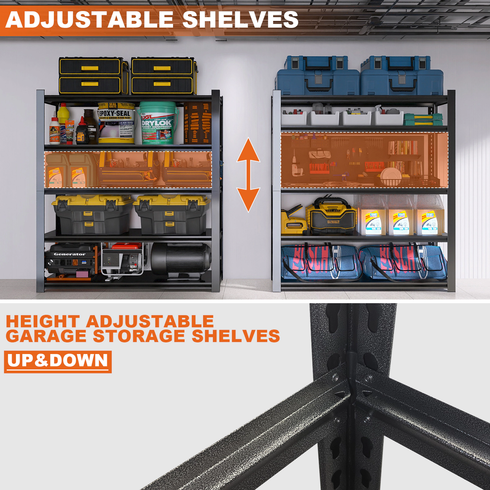Flynama 59 inch Wide Black Metal Shelves with 5 Removable Dividers Large Capacity Strong Load Bearing
