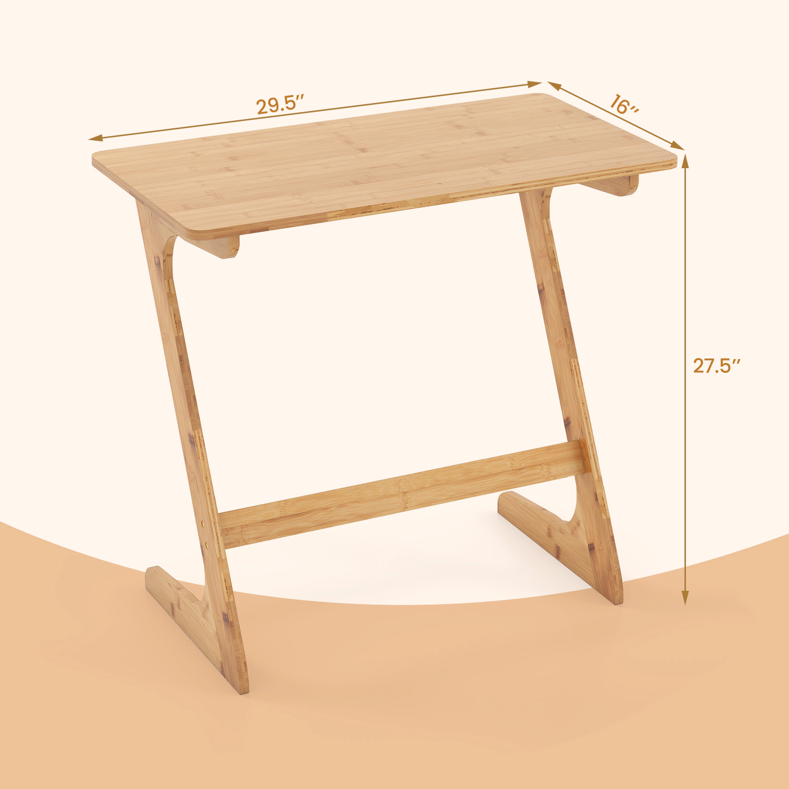 Glintex Z-Shaped Bamboo Sofa Side Table with 110-Lb Capacity and Metal Crossbar