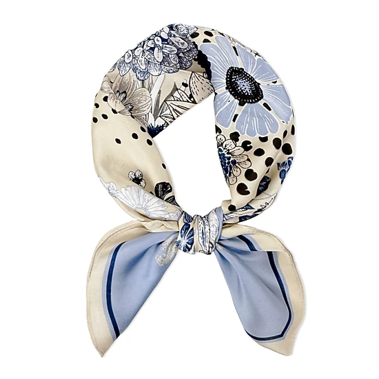 Wrapables Women's Satin Square Scarf Neckerchief, 26.5 x 26.5 Inch, Blue Daisies