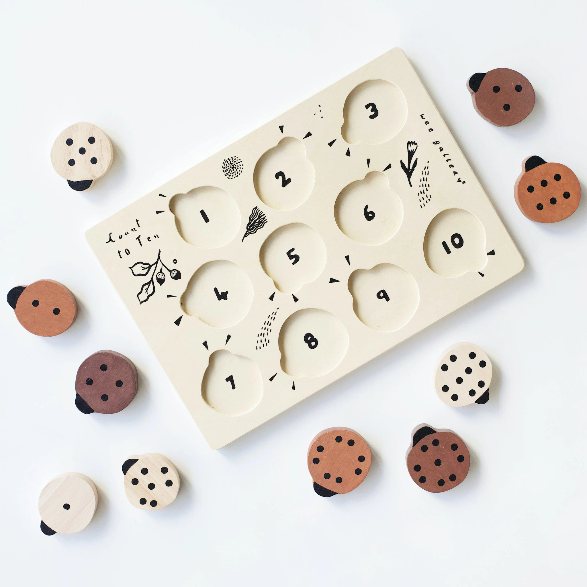Wee Gallery Wooden Tray Puzzle - Count to 10 Ladybugs