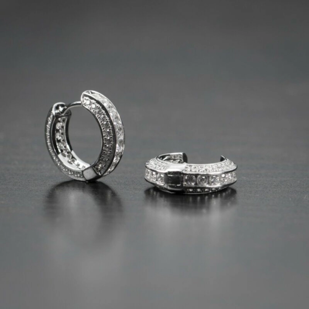 Hypoallergenic Cubic Zirconia Ice Crystal Huggie Cartilage Hoop Cuff Earrings