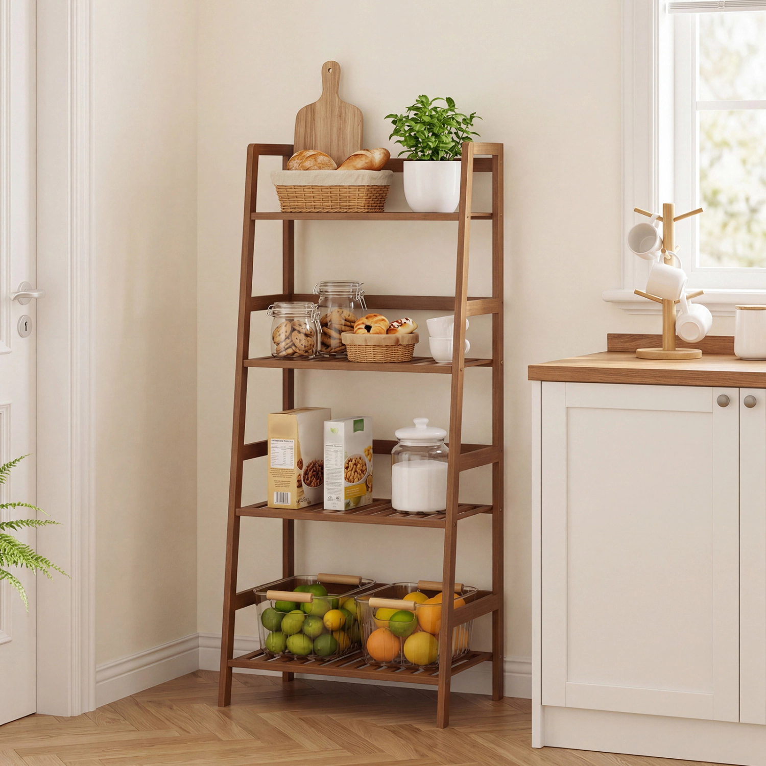 Slickblue 4 Tier Wicker Plant Shelf Freestanding Flower Pot Display Rack