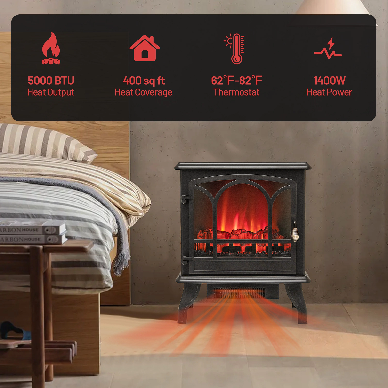 SlickBlue Freestanding Electric Fireplace Heater with Glass Panels