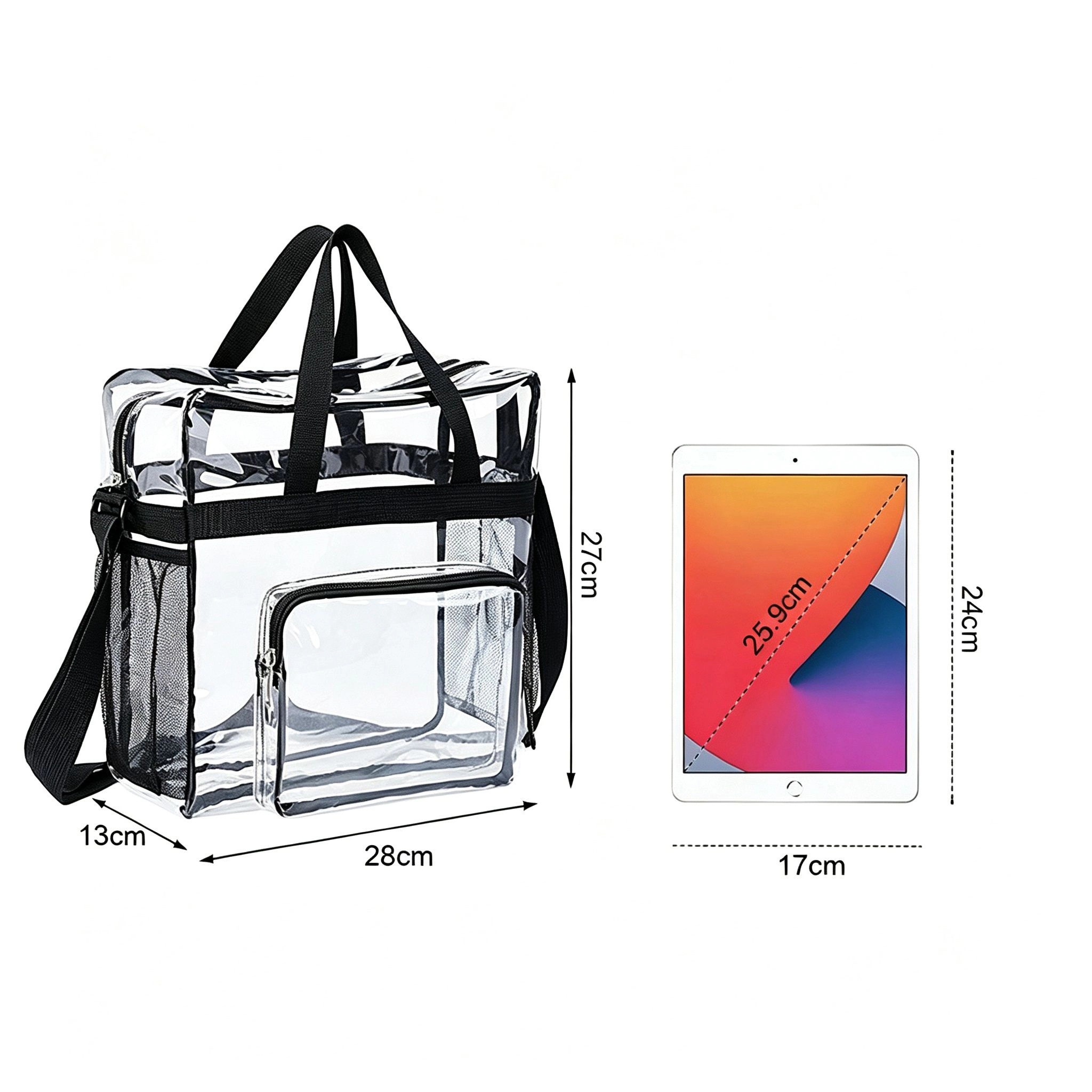 Alilang Women's Clear Tote Bag with Exterior Mesh Pockets, Double Top Handles and Removable Adjustable Shoulder Strap