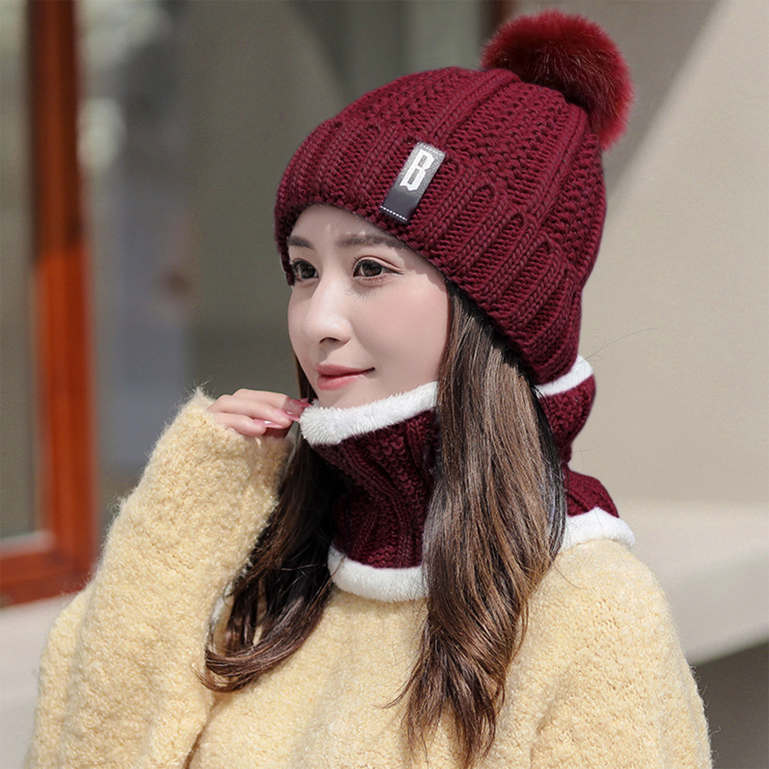 GBruno 2-in-1 Knit Beanie Hat And Scarf Set